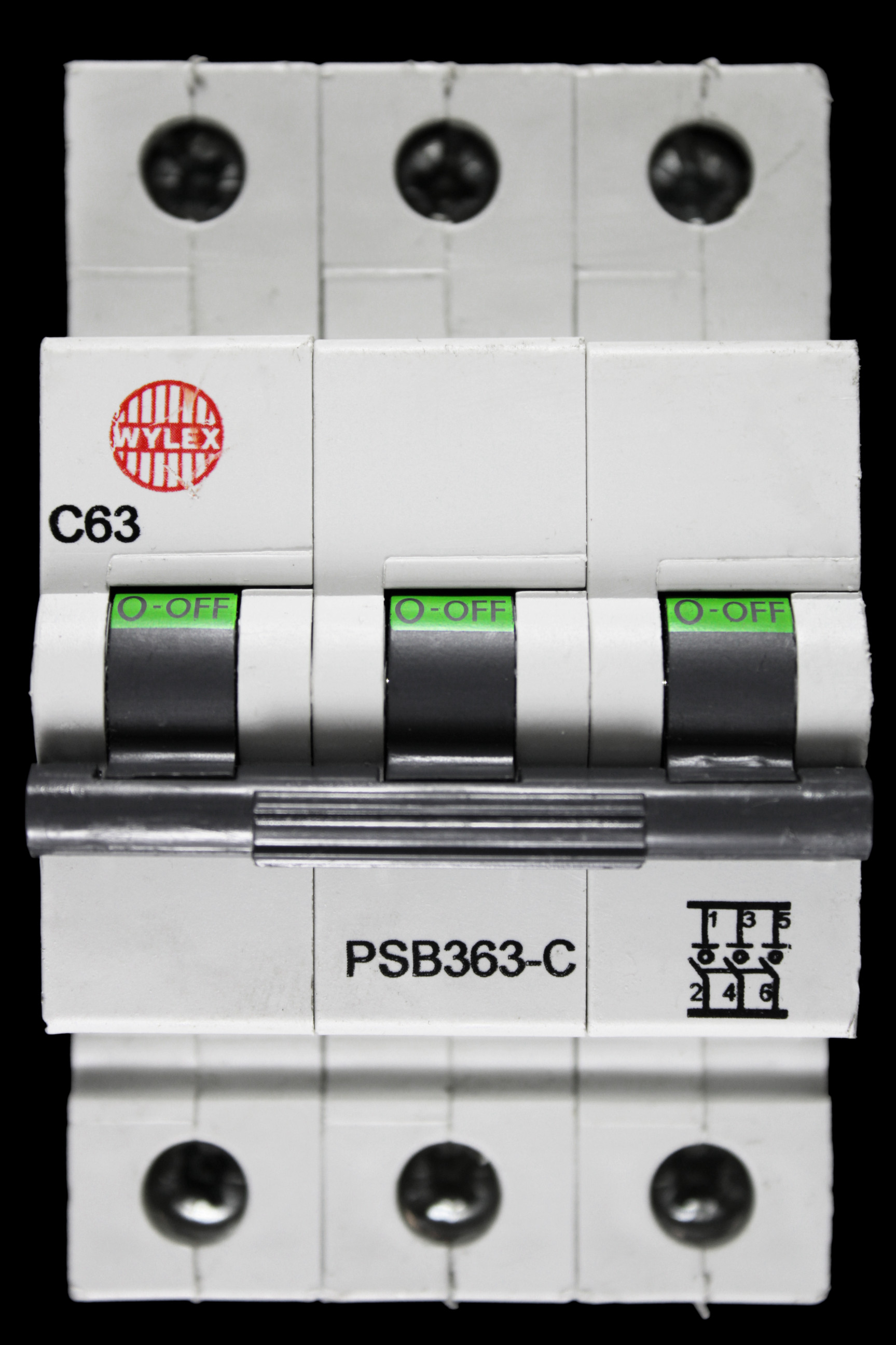 WYLEX 63 AMP CURVE C 10kA TRIPLE POLE MCB CIRCUIT BREAKER PSB363-C BC
