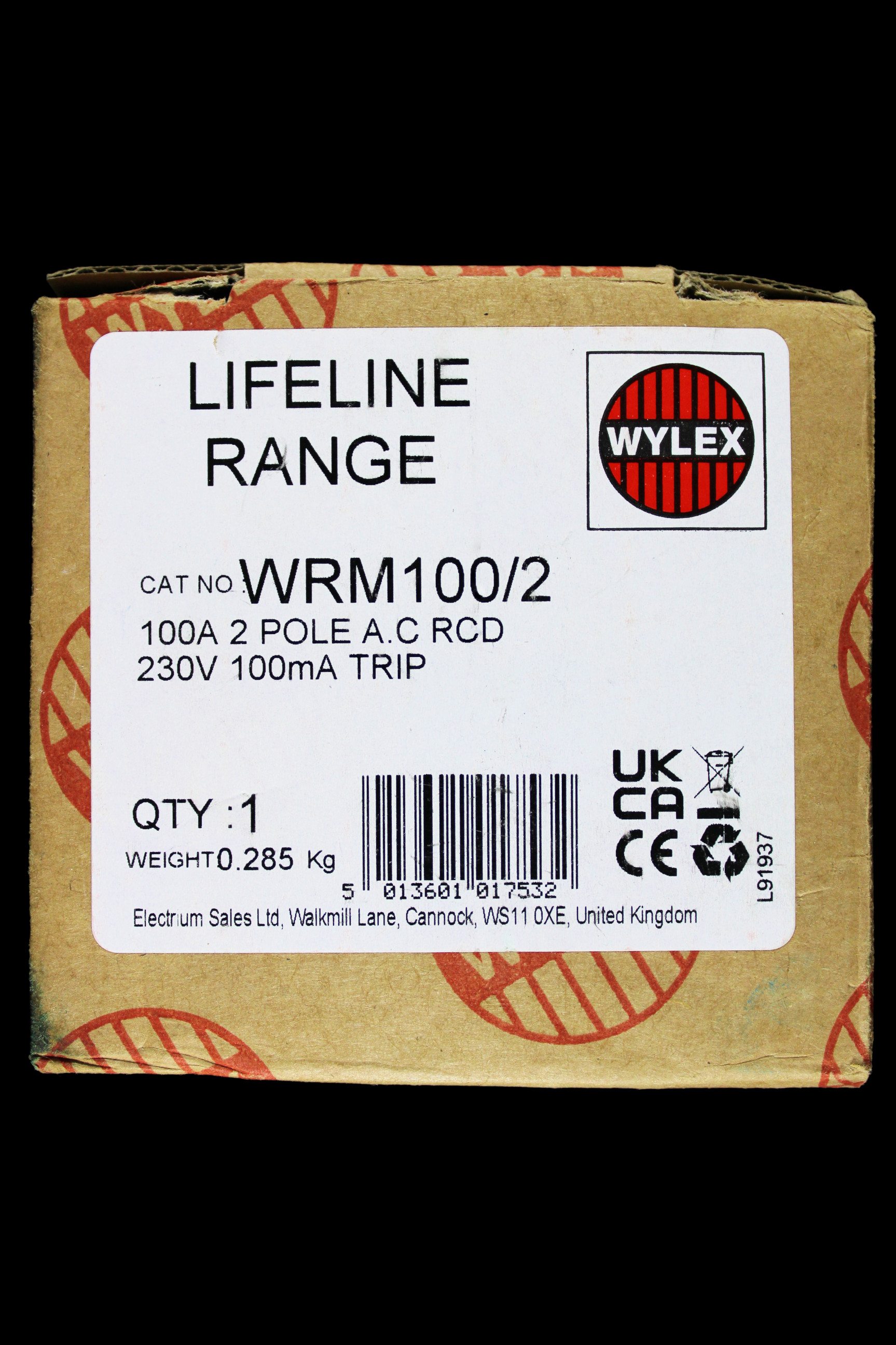 WYLEX 100 AMP 100mA DOUBLE POLE RCD TYPE AC WRM100/2
