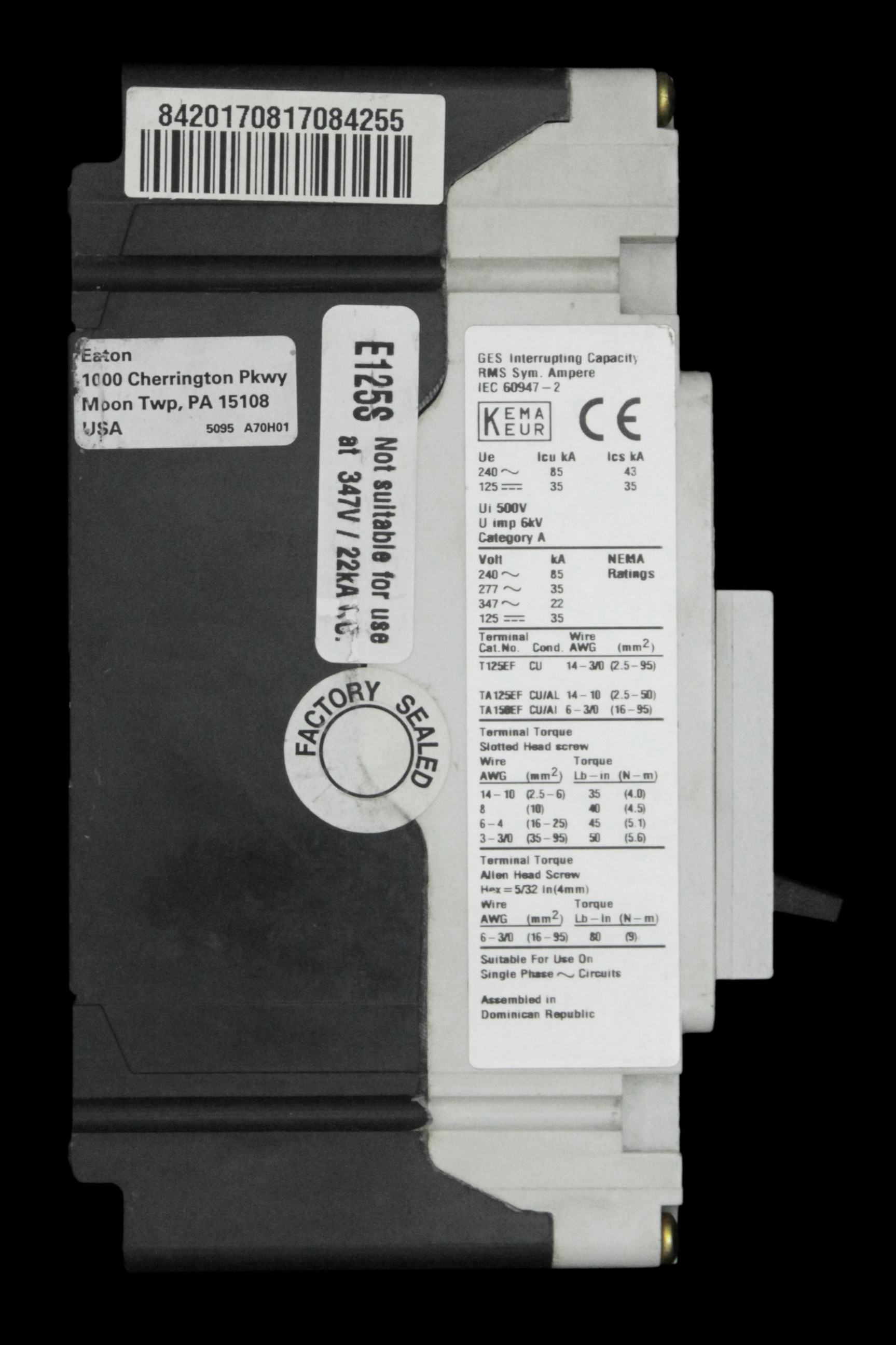 EATON 16 AMP 85kA MCCB SERIES G GES1016FFG