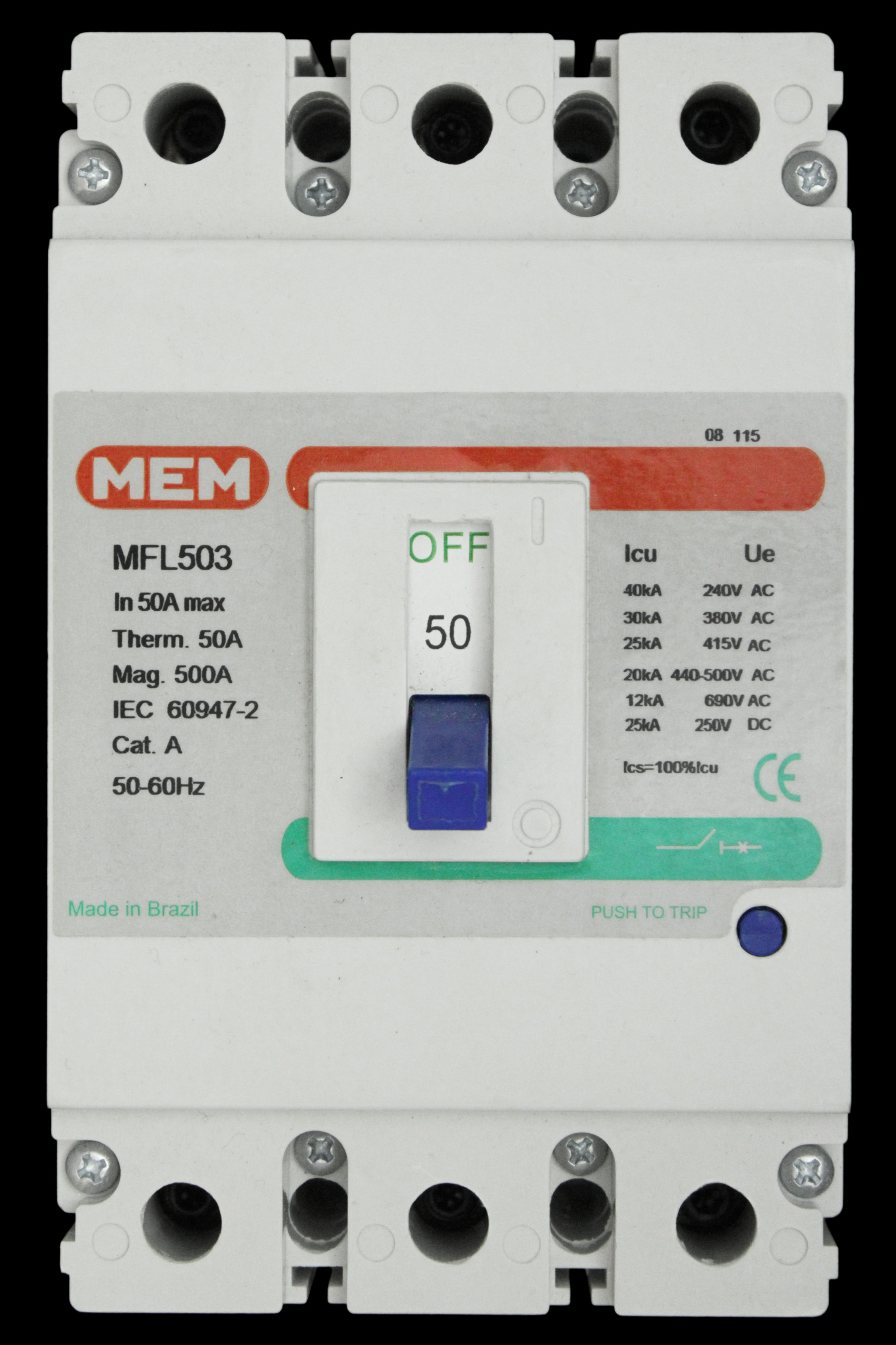 MEM 50 AMP 25kA TRIPLE POLE MCCB MFL503