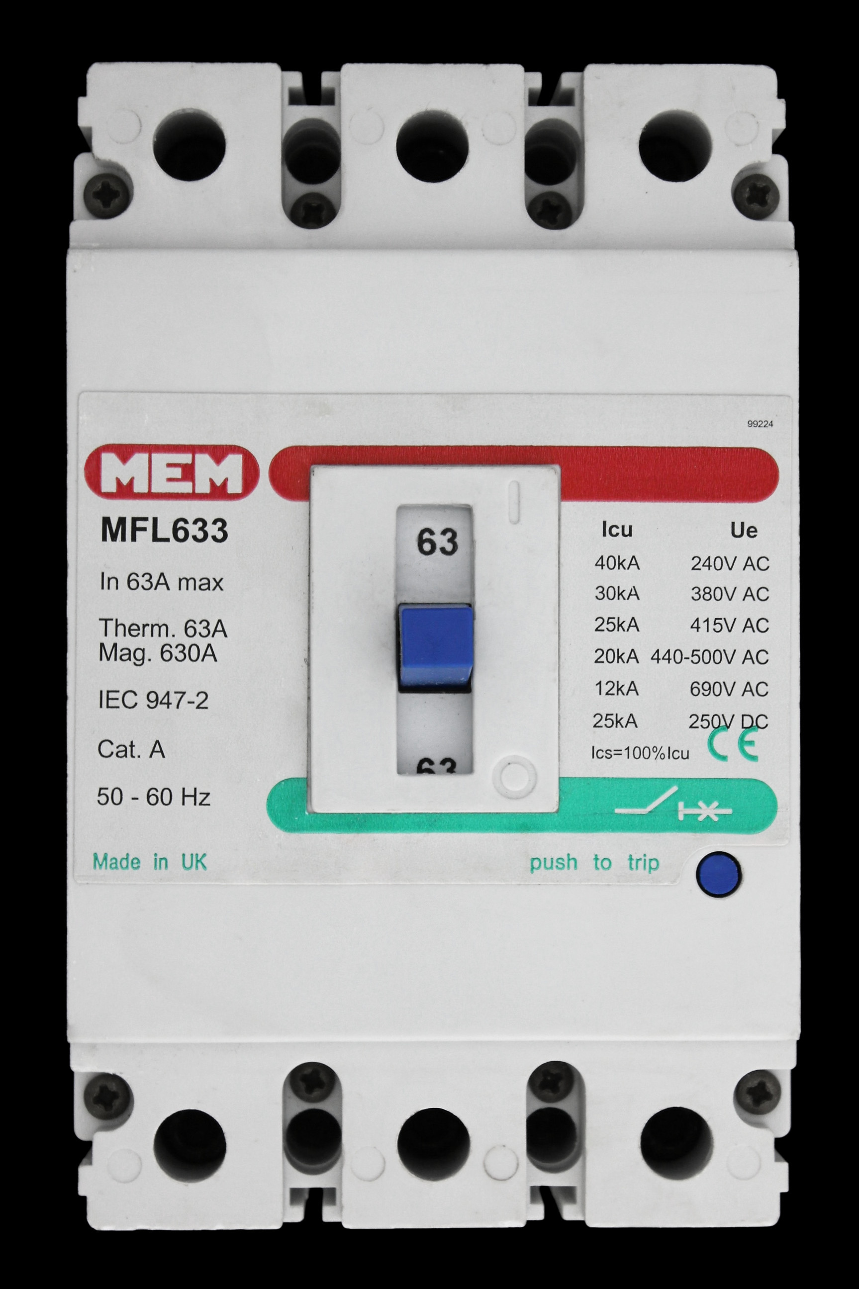 MEM 63 MCCB TRIPLE POLE 25kA MFL633