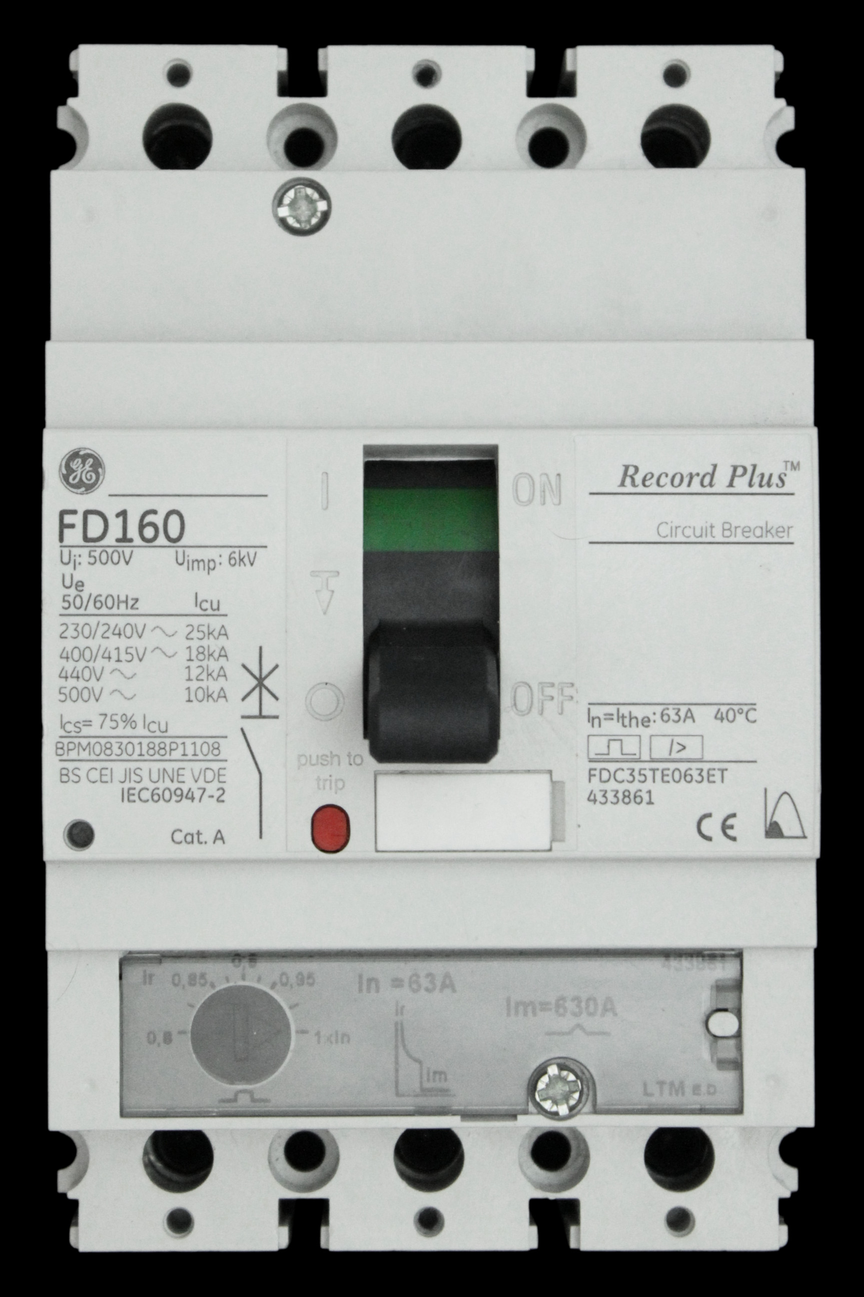 GENERAL ELECTRIC 63 AMP 18kA TRIPLE POLE MCCB FD160 FDC35TE063ET GE