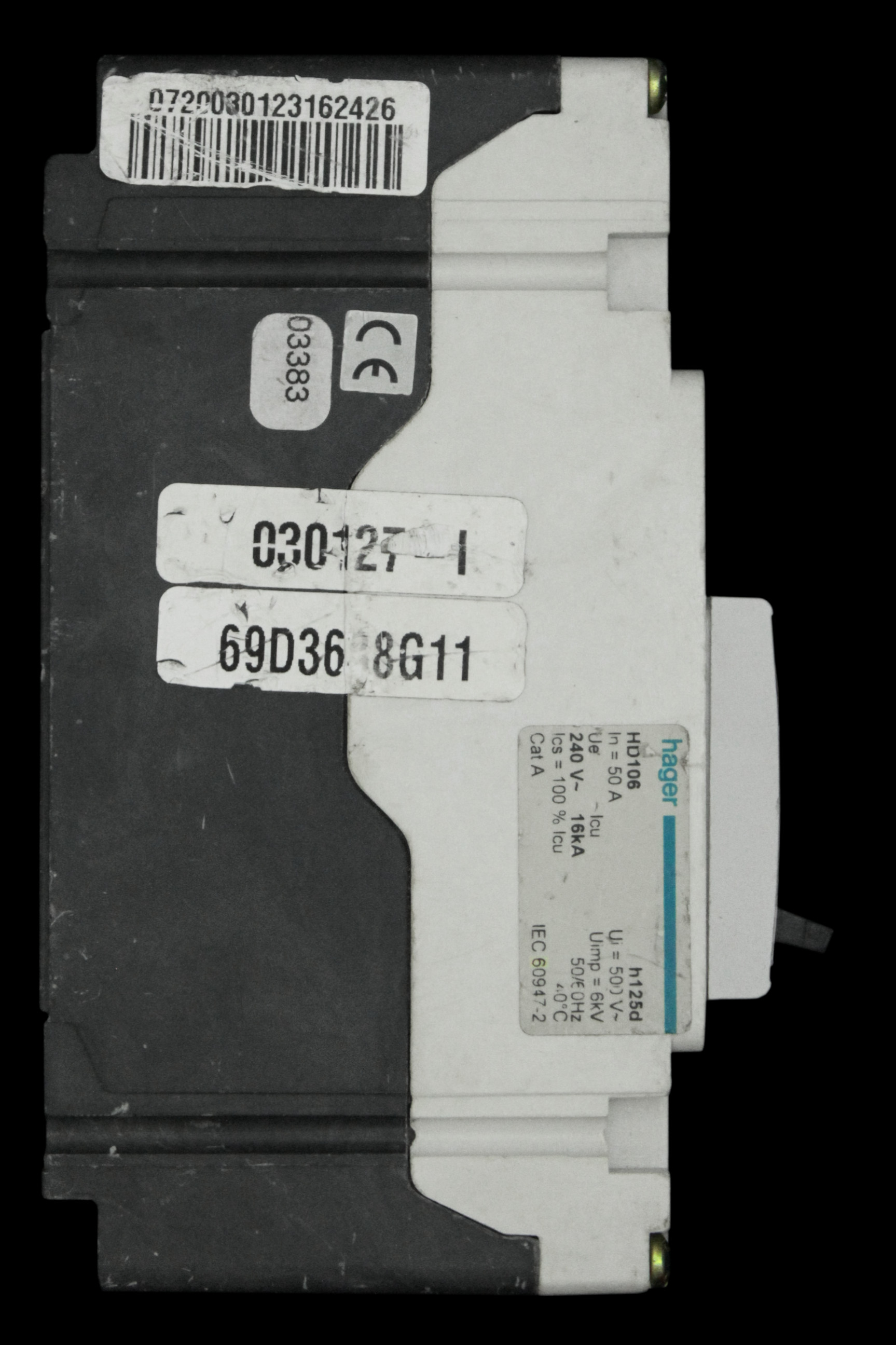 HAGER 50 AMP 16kA MCCB HD106 H125D 314106