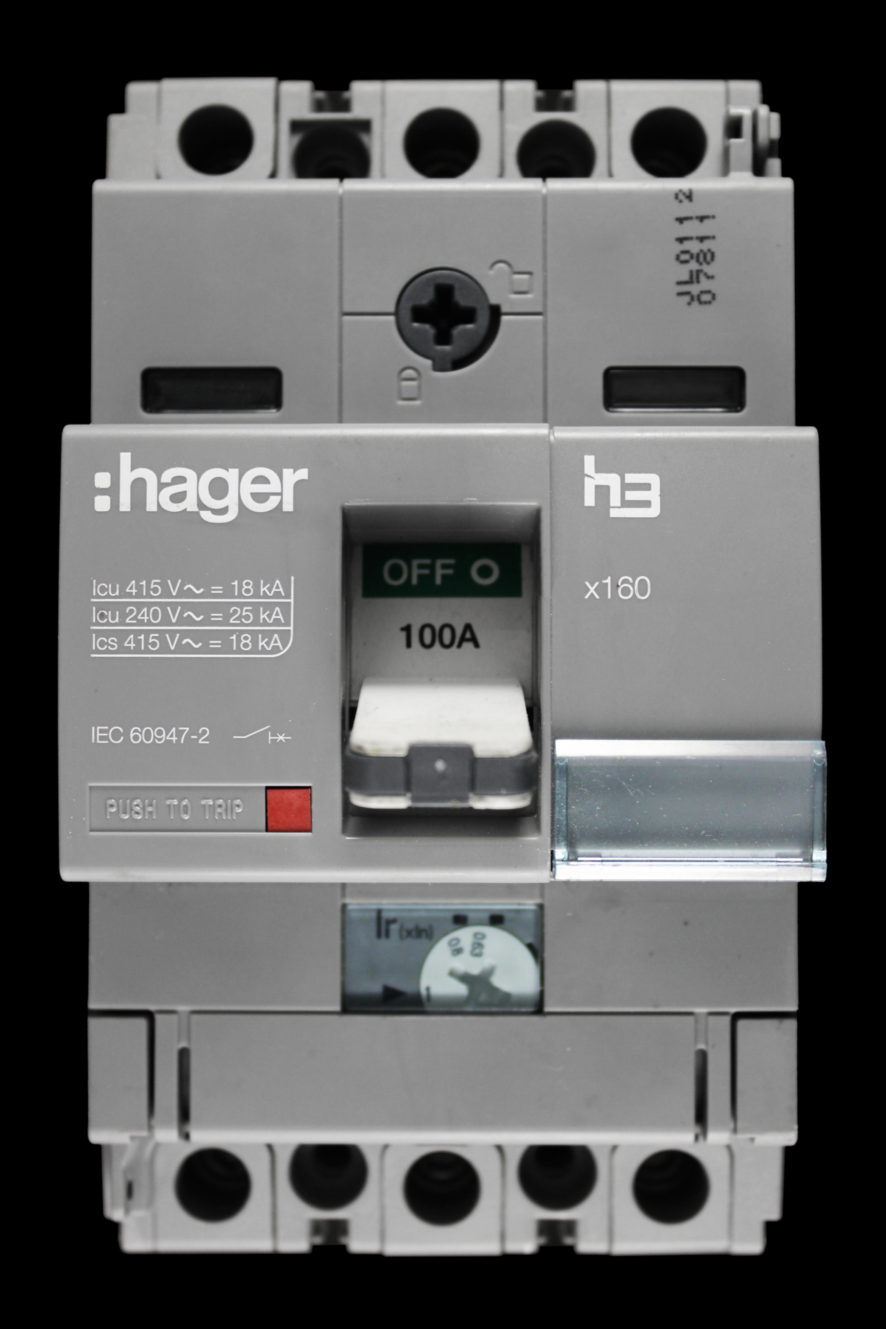 HAGER 100 AMP 18kA TRIPLE POLE MCCB X160 313067 HDA100U