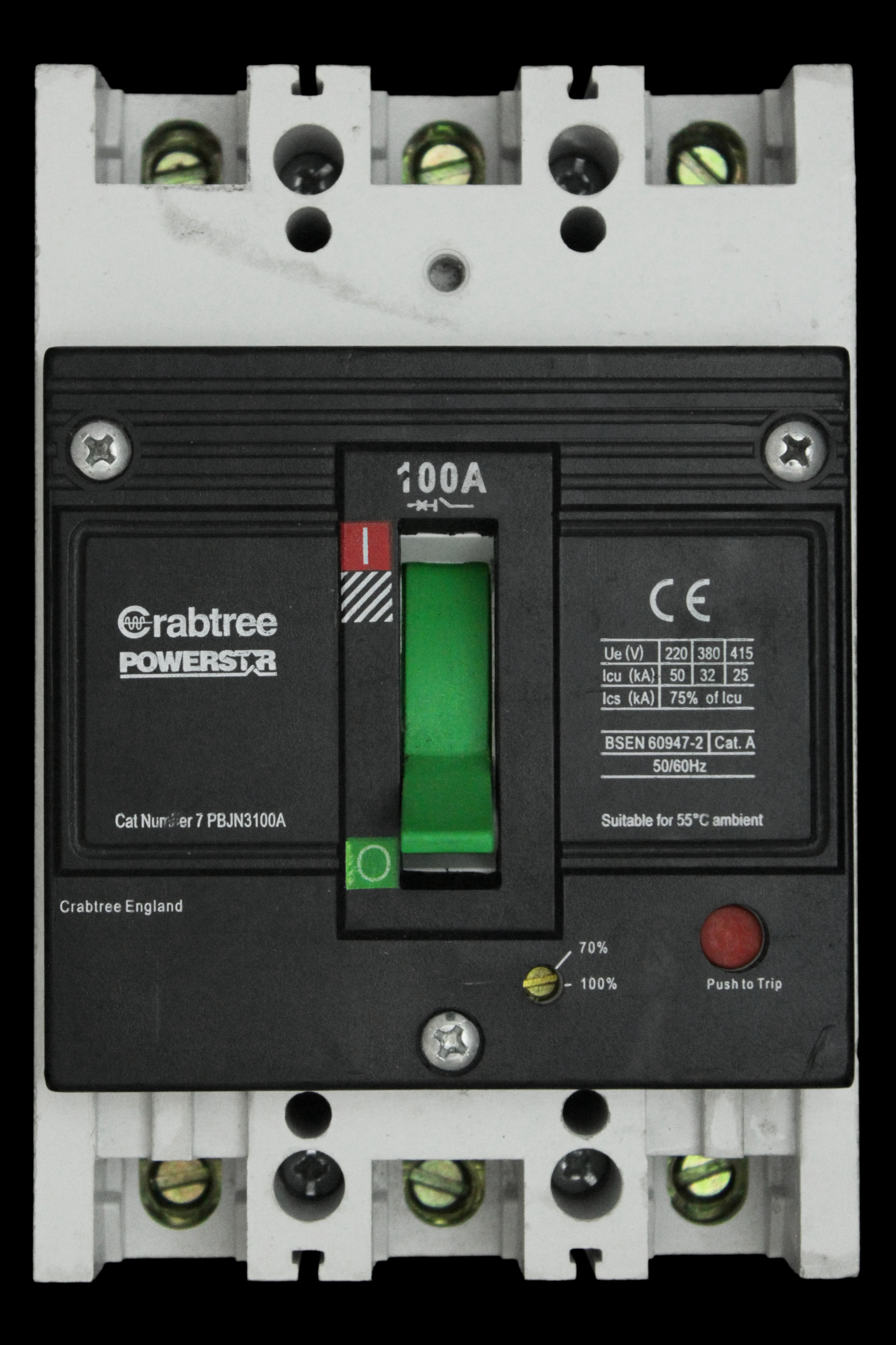 CRABTREE 100 AMP 25kA TRIPLE POLE MCCB POWERSTAR 7PBJN3100A