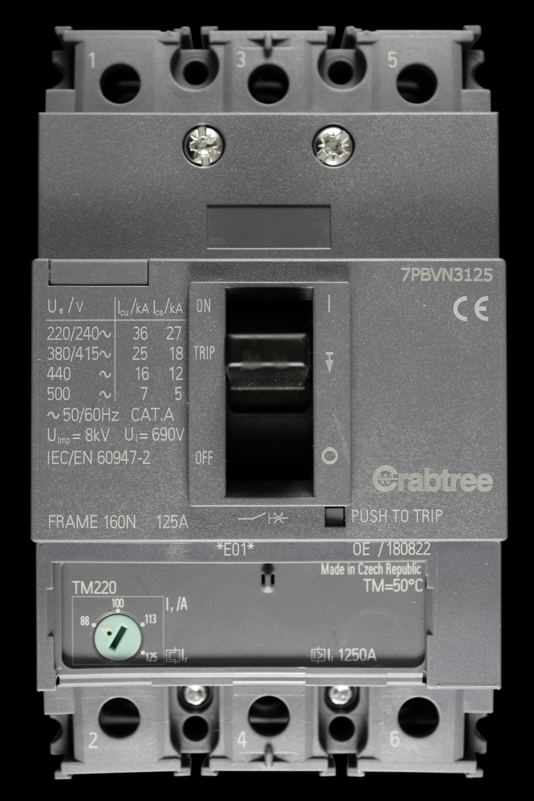 CRABTREE 125 AMP 25kA TRIPLE POLE MCCB 7PBVN3125