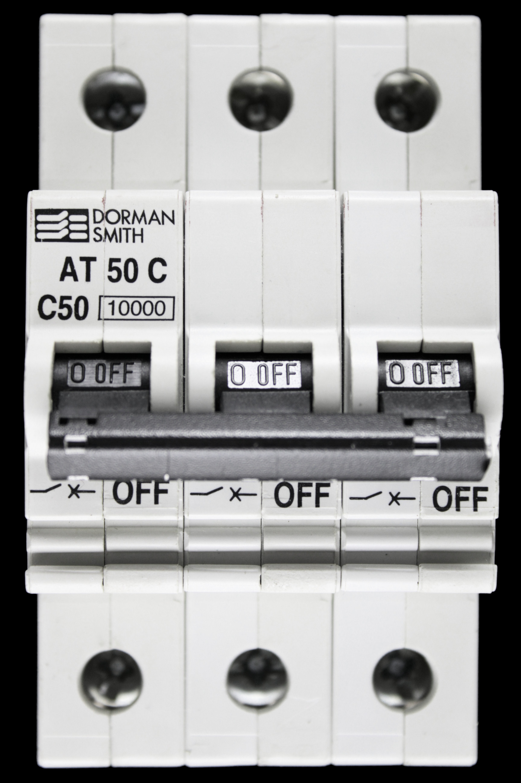 DORMAN SMITH 50 AMP CURVE C 10kA TRIPLE POLE MCB CIRCUIT BREAKER 400V AT50C