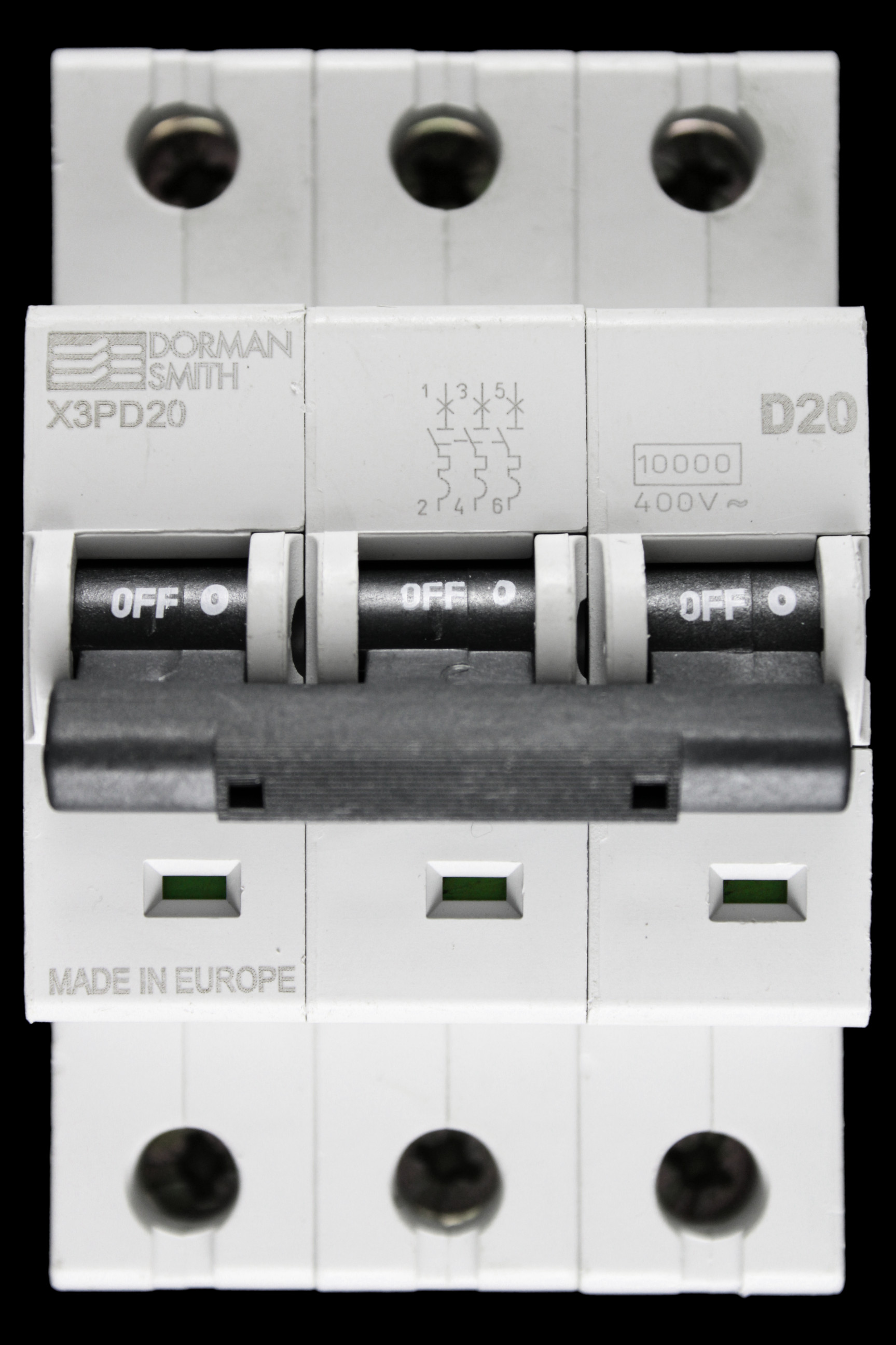 DORMAN SMITH 20 AMP CURVE D 10kA TRIPLE POLE MCB CIRCUIT BREAKER X3PD20