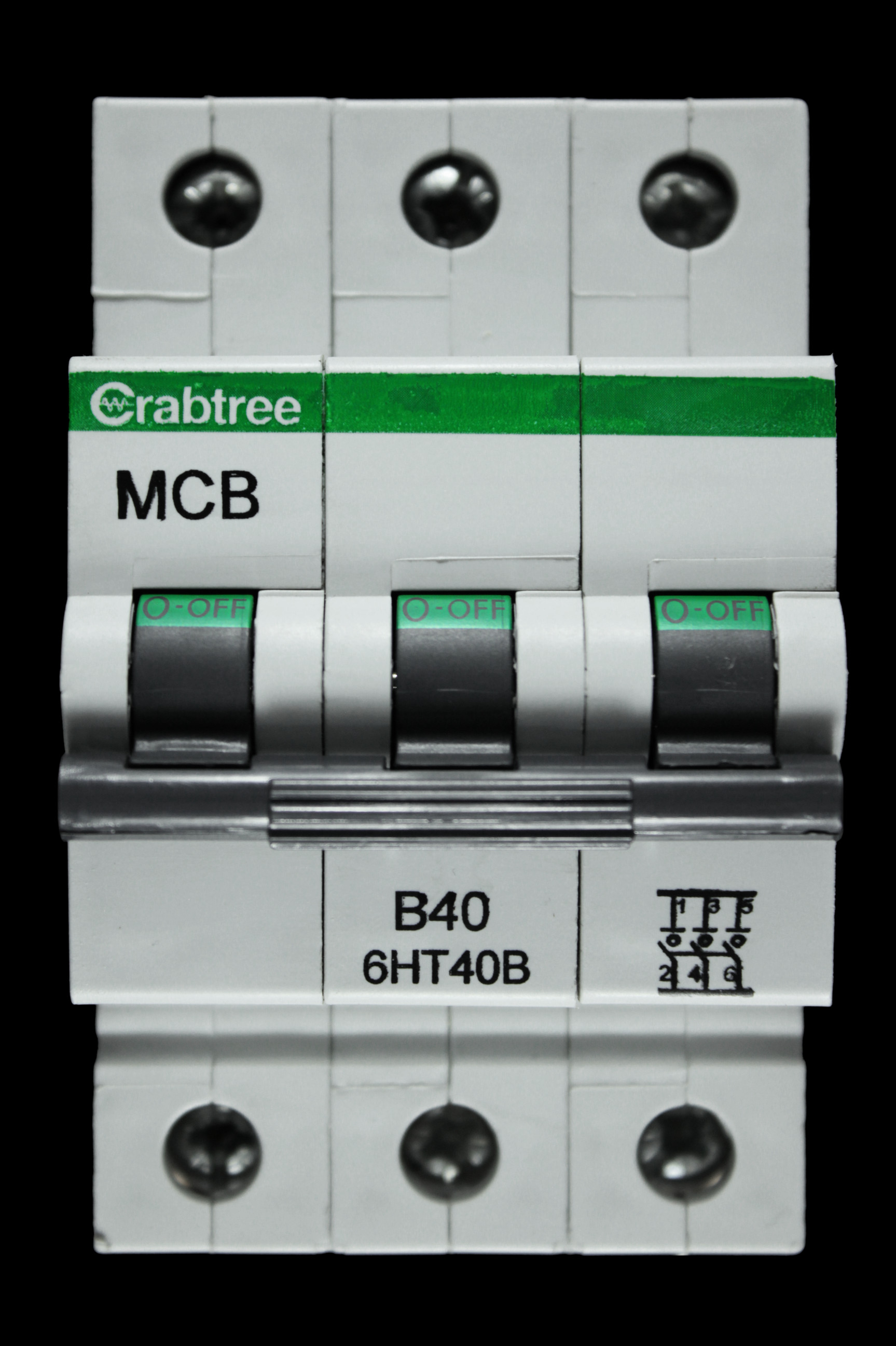 CRABTREE 40 AMP CURVE B 10kA TRIPLE POLE MCB CIRCUIT BREAKER 6HT40B LOADSTAR BC