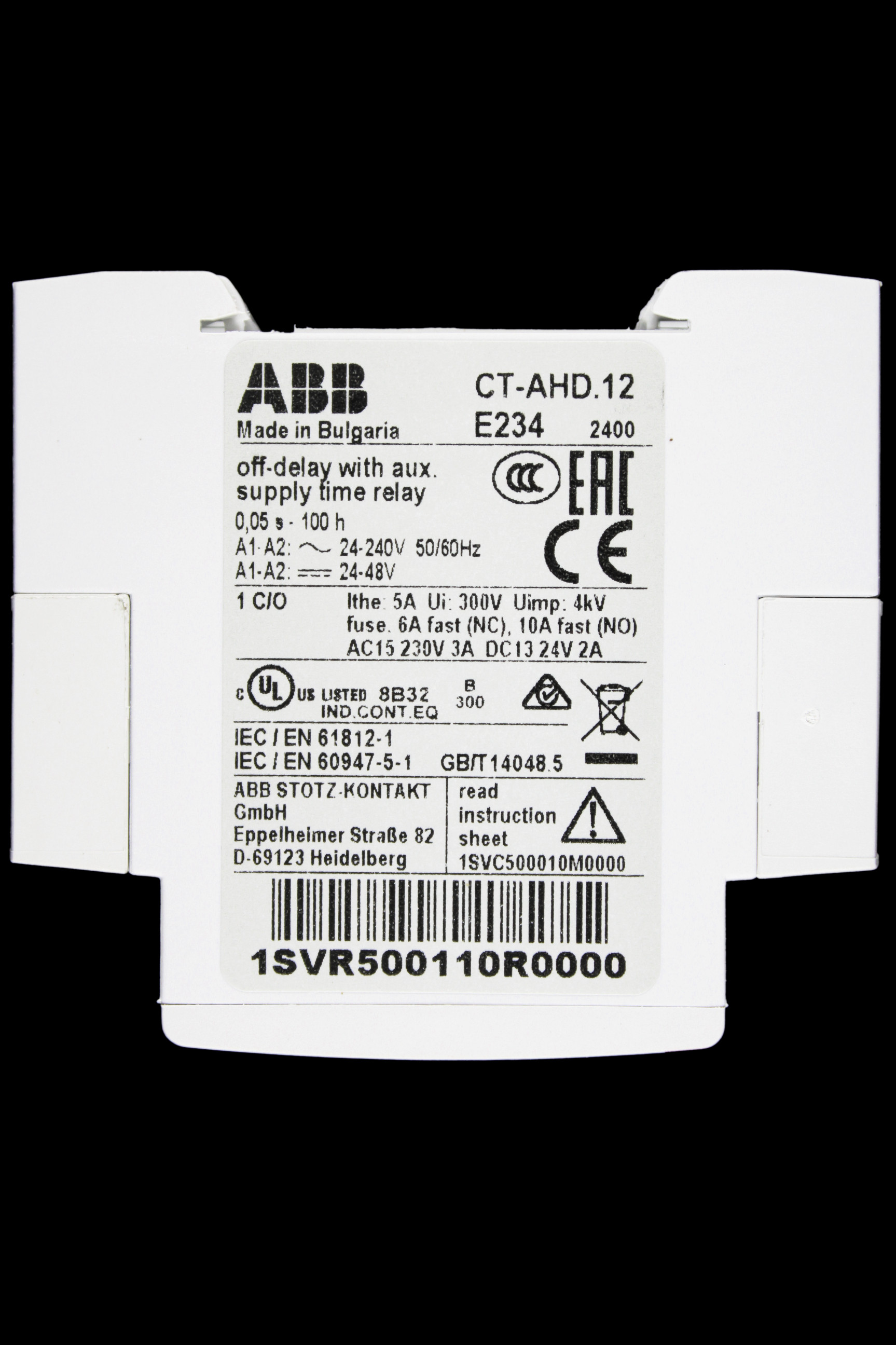 ABB SUPPLY TIME RELAY OFF-DELAY WITH AUX CT-AHD.12 1SVR500110R0000 E234