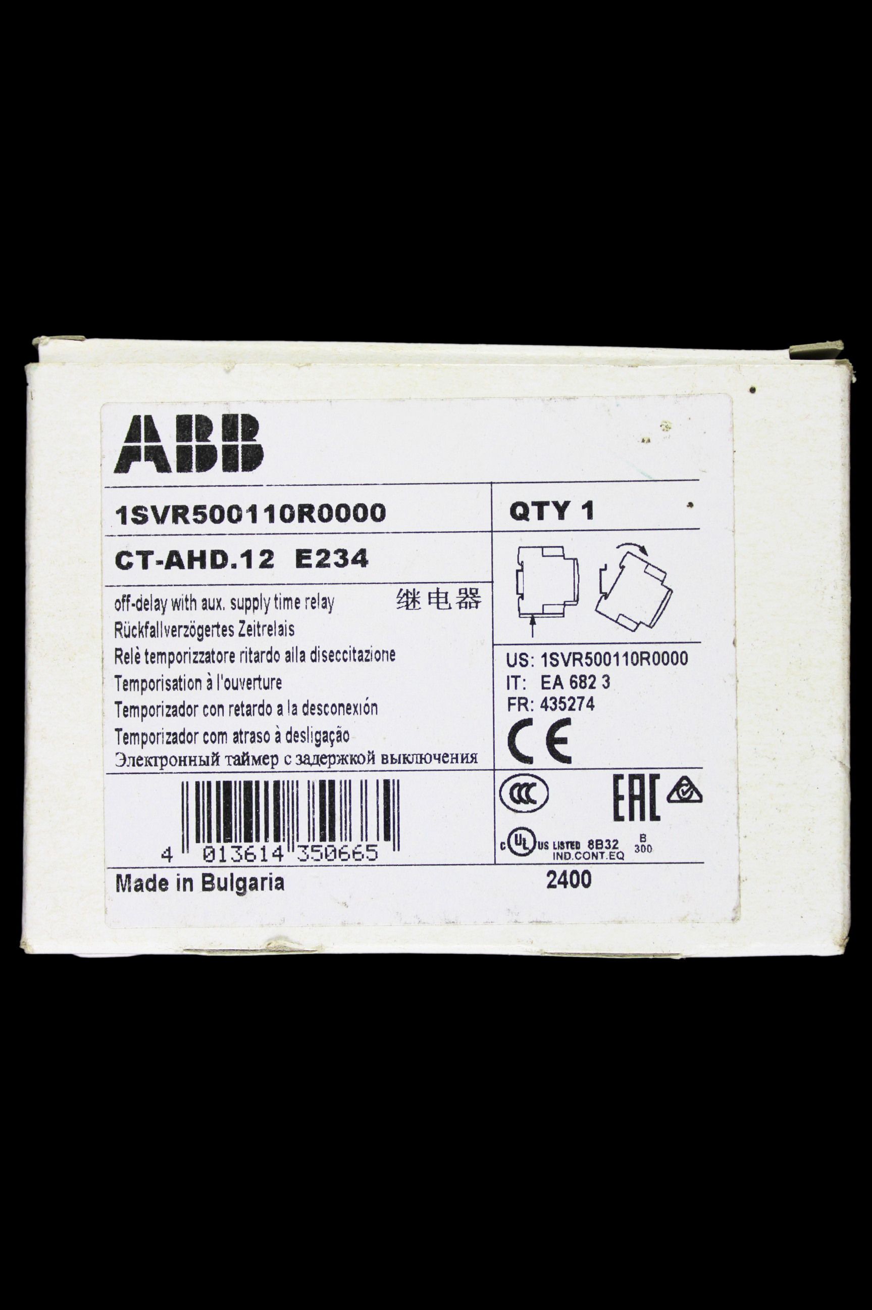 ABB SUPPLY TIME RELAY OFF-DELAY WITH AUX CT-AHD.12 1SVR500110R0000 E234