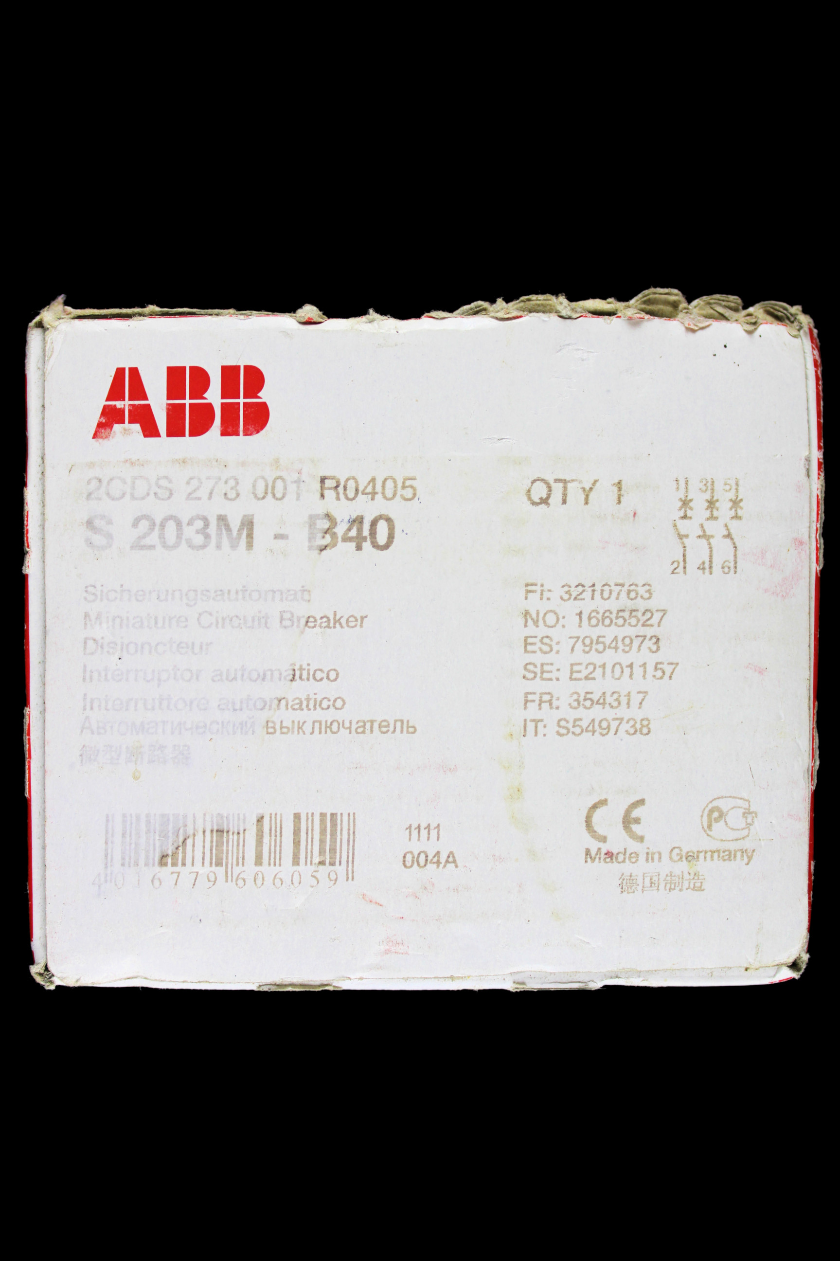 ABB 40 AMP CURVE B 10kA TRIPLE POLE MCB CIRCUIT BREAKER S203M 2CDS273001R0405