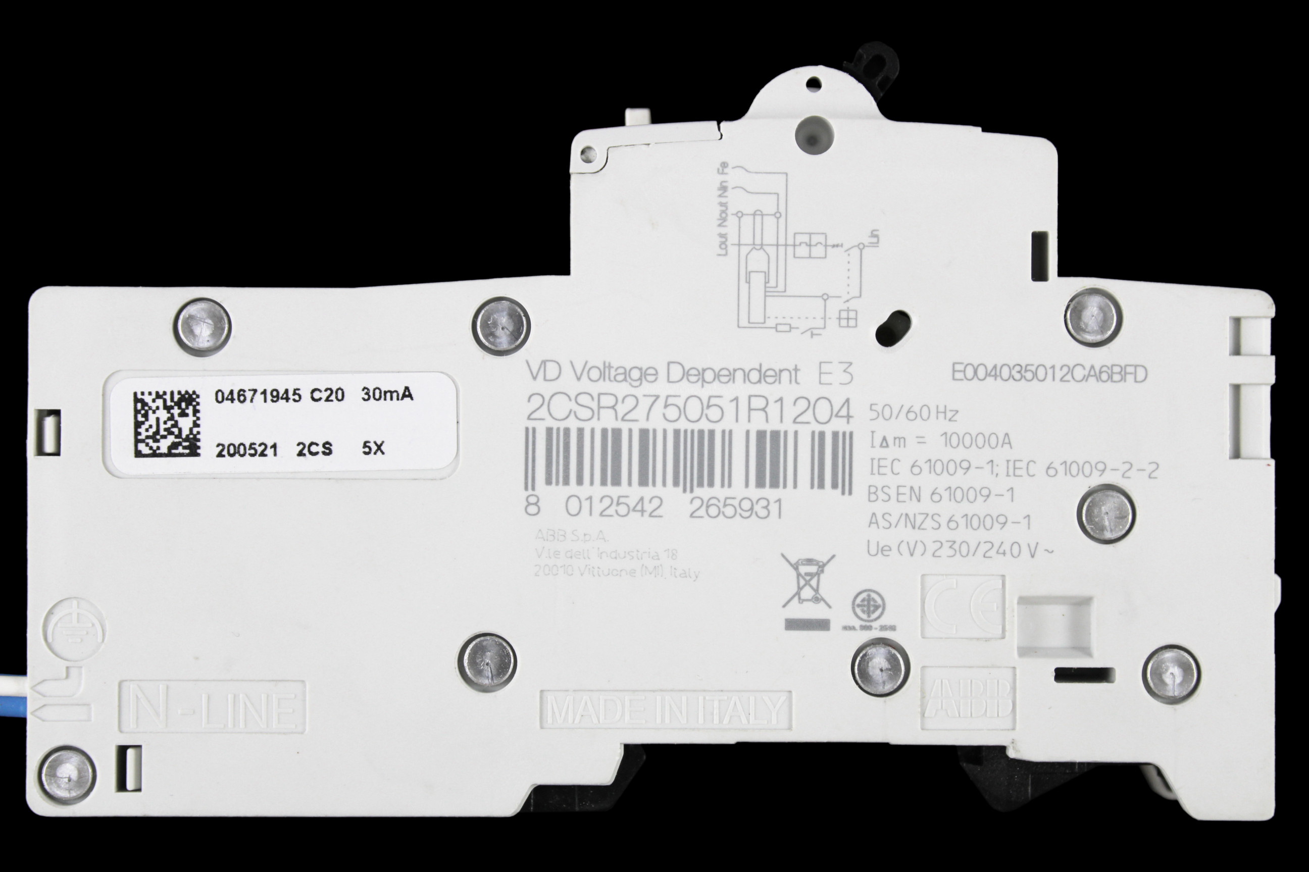 ABB 20 AMP CURVE C 10kA 30mA RCBO TYPE AC DSE201 M 2CSR275051R1204