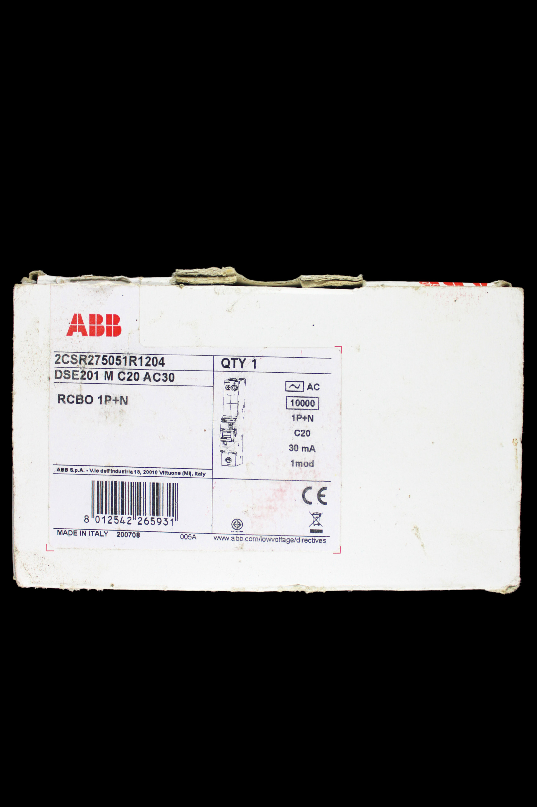 ABB 20 AMP CURVE C 10kA 30mA RCBO TYPE AC DSE201 M 2CSR275051R1204