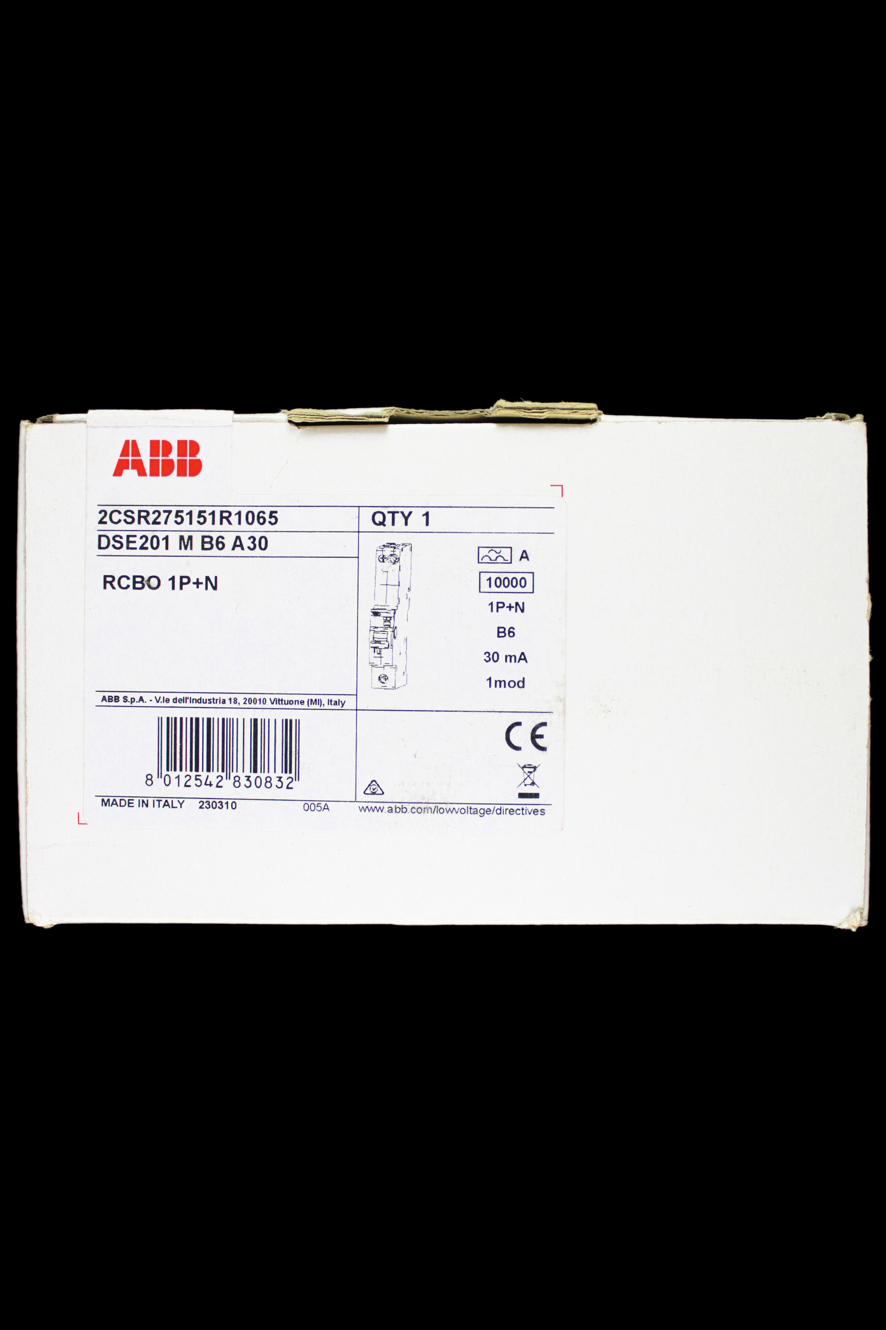 ABB 6 AMP CURVE B 10kA 30mA RCBO TYPE A DSE201 M 2CSR275151R1065