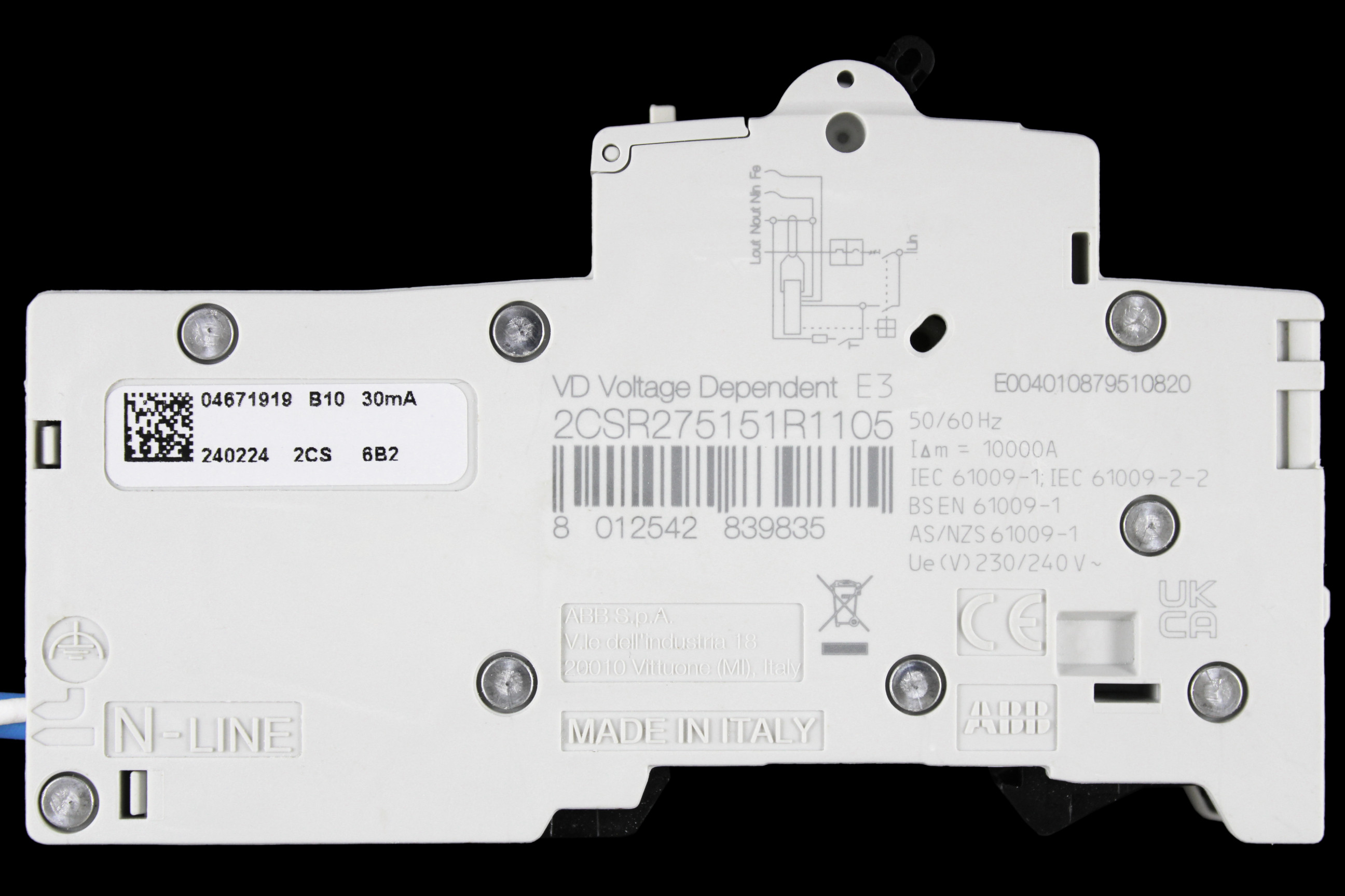 ABB 10 AMP CURVE B 10kA 30mA RCBO TYPE A DSE201 M 2CSR275151R1105