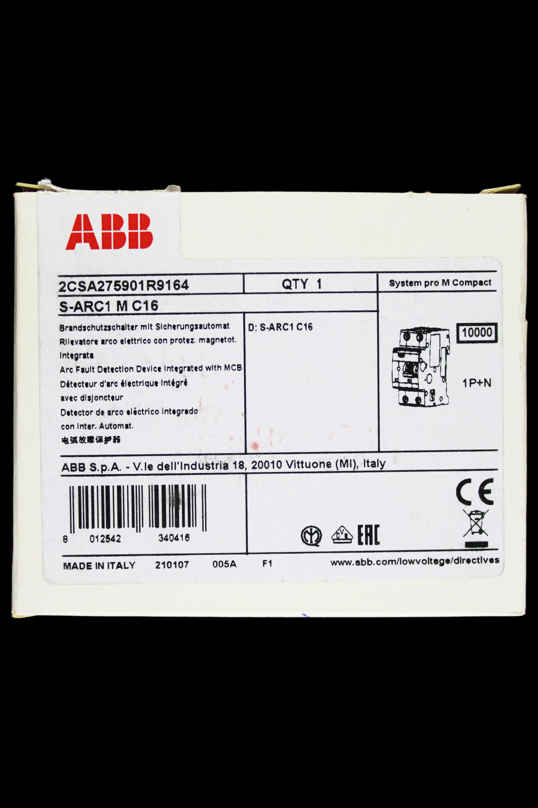 ABB 16 AMP CURVE C 10kA AFDD S-ARC1 M 2CSA275901R9164