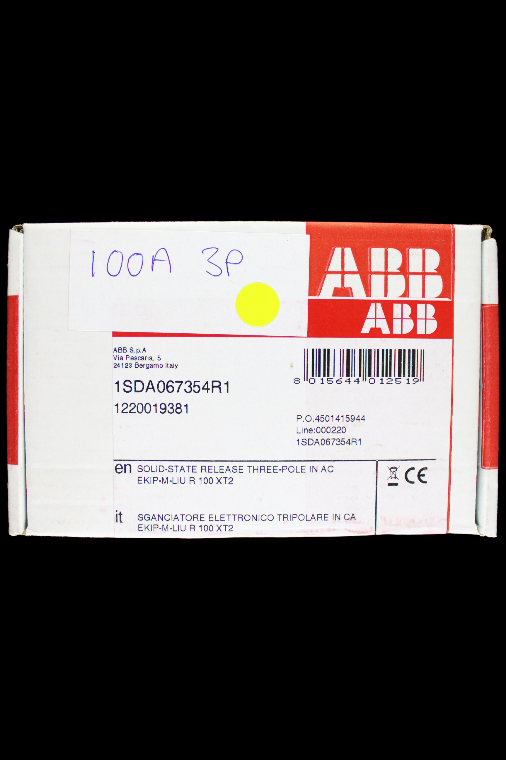 ABB 100 AMP TRIPLE POLE TRIP UNIT EKIP M DIP LIU XT2 1SDA067354R1