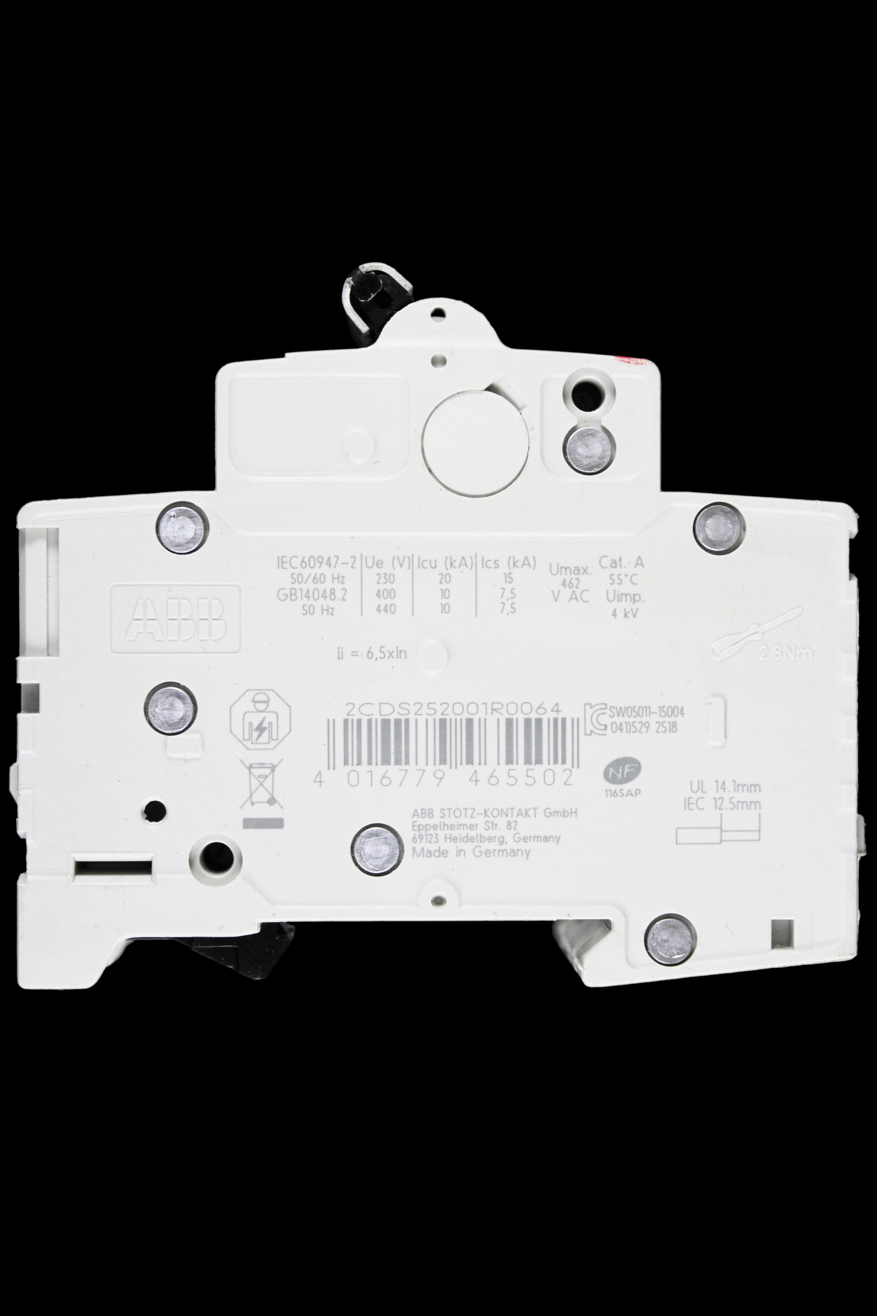 ABB 6 AMP CURVE C 6kA DOUBLE POLE MCB CIRCUIT BREAKER 2CDS252001R0064 S202