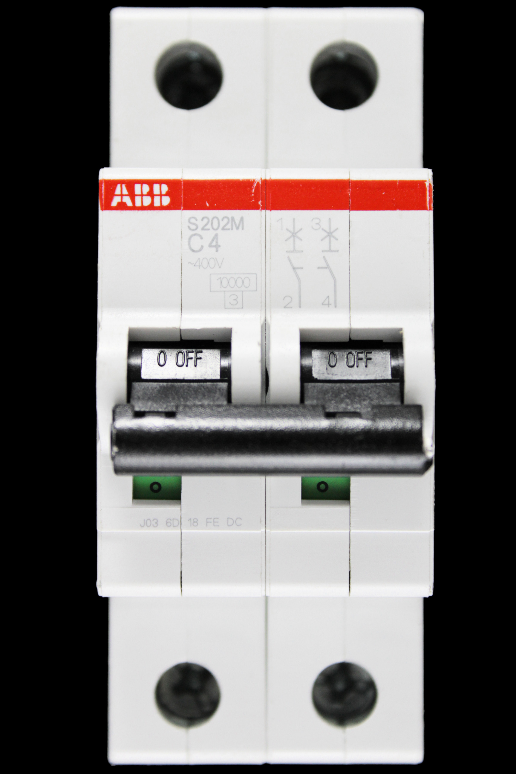 ABB 4 AMP CURVE C 10kA DOUBLE POLE MCB CIRCUIT BREAKER 2CDS272001R0044 S202M