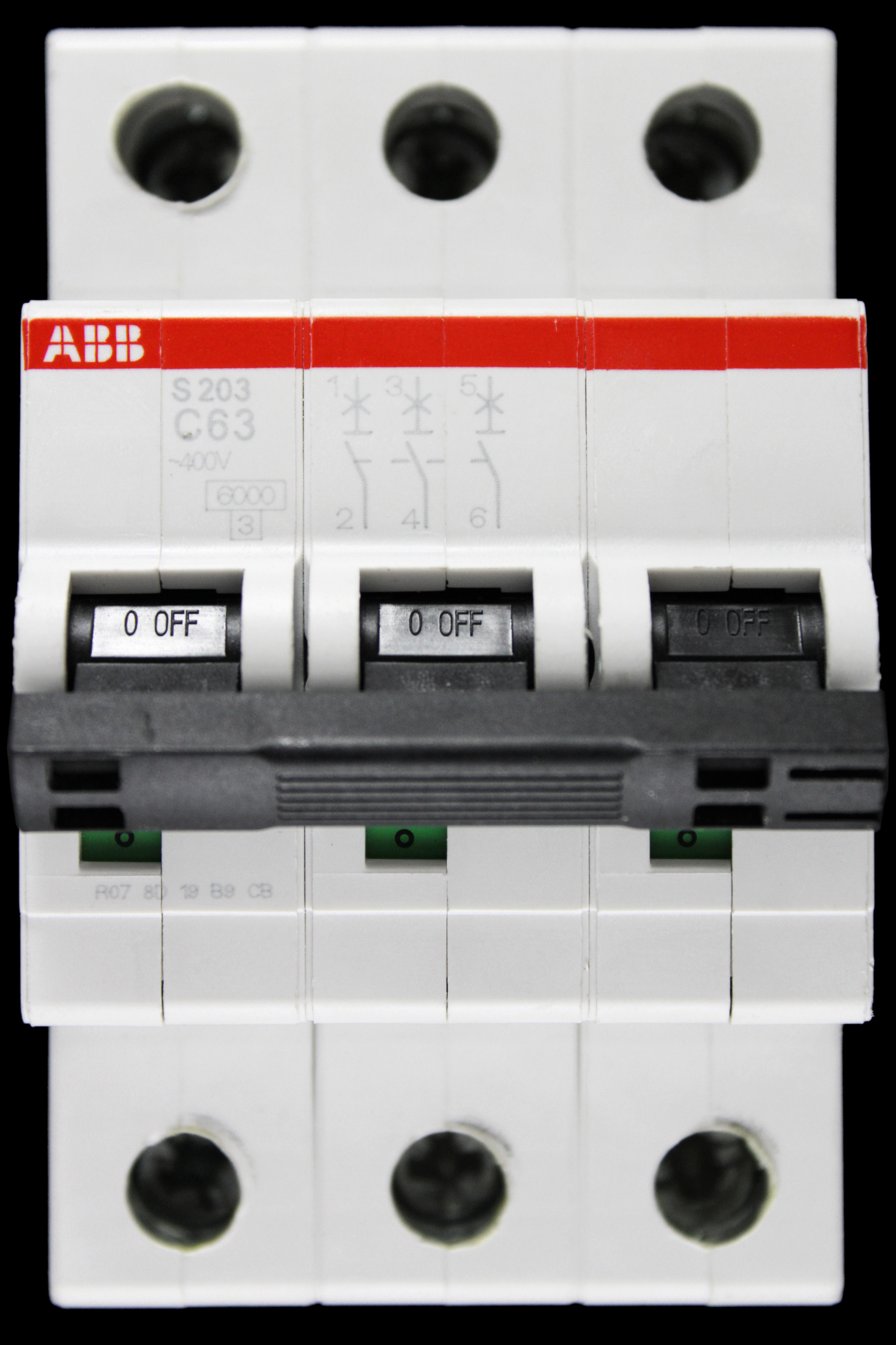 ABB 63 AMP CURVE C 6kA TRIPLE POLE MCB CIRCUIT BREAKER 2CDS253001R0634 S203