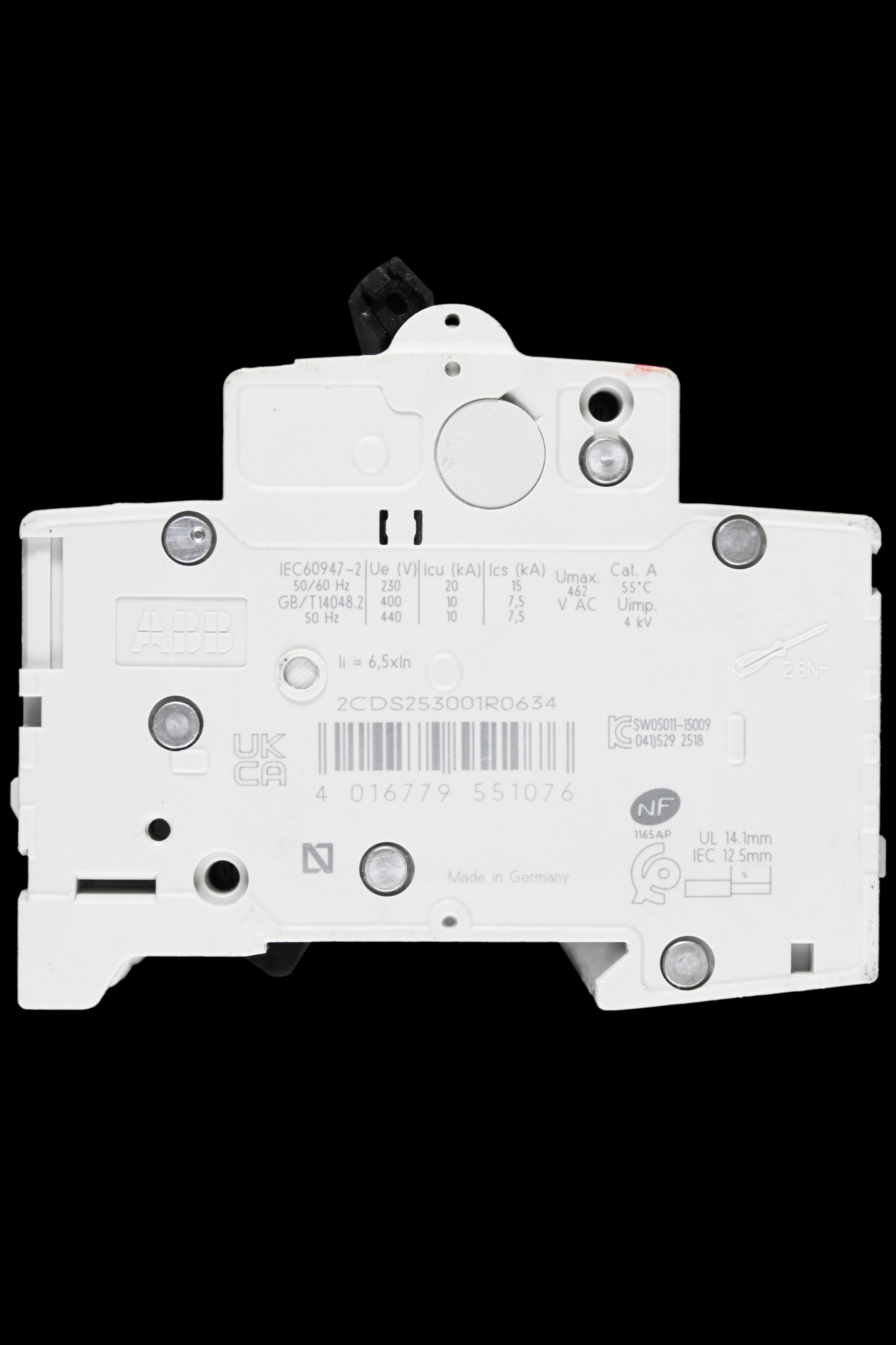 ABB 63 AMP CURVE C 6kA TRIPLE POLE MCB CIRCUIT BREAKER 2CDS253001R0634 S203