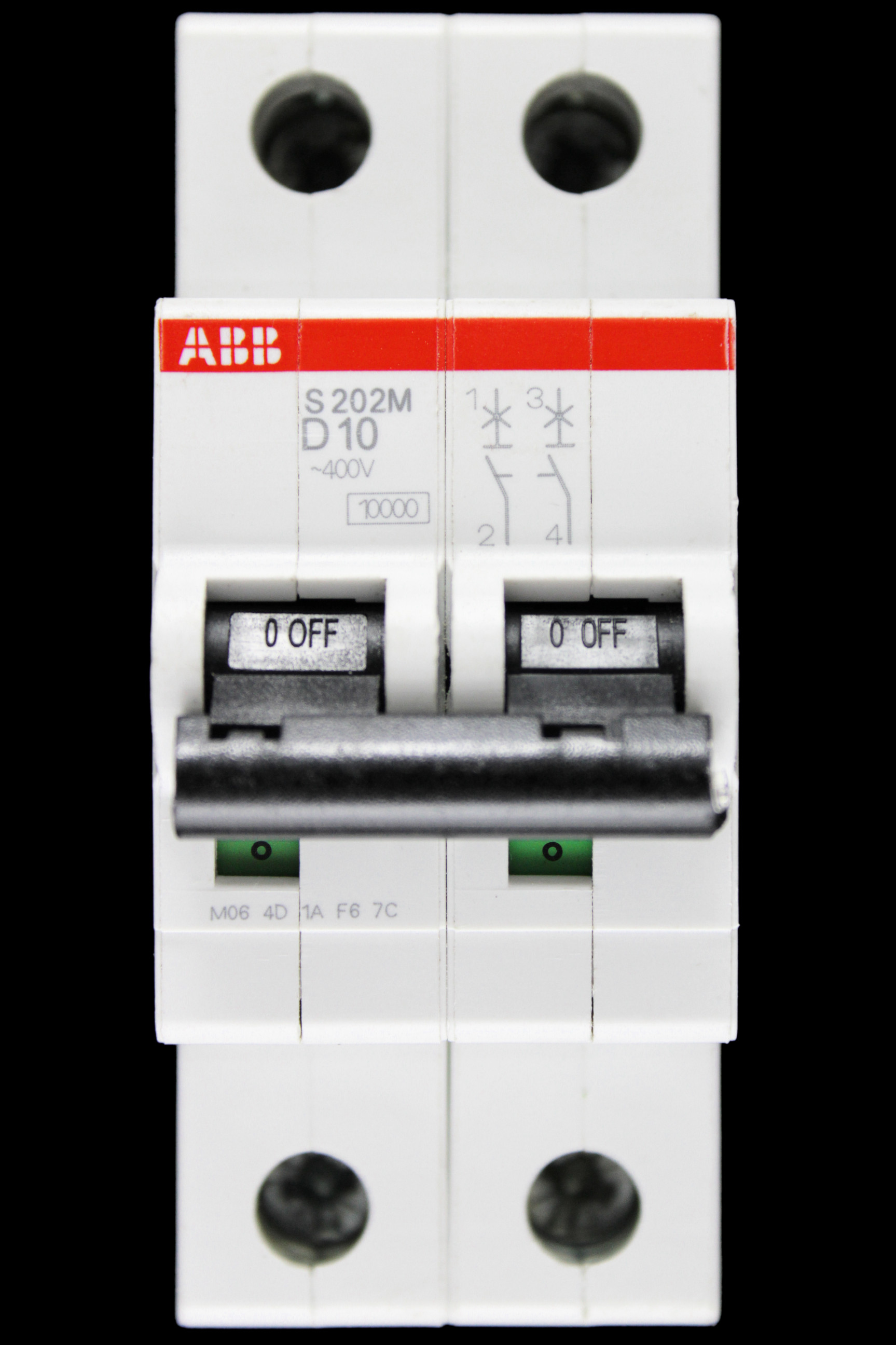ABB 10 AMP CURVE D 10kA DOUBLE POLE MCB CIRCUIT BREAKER 2CDS272001R0101 S202M