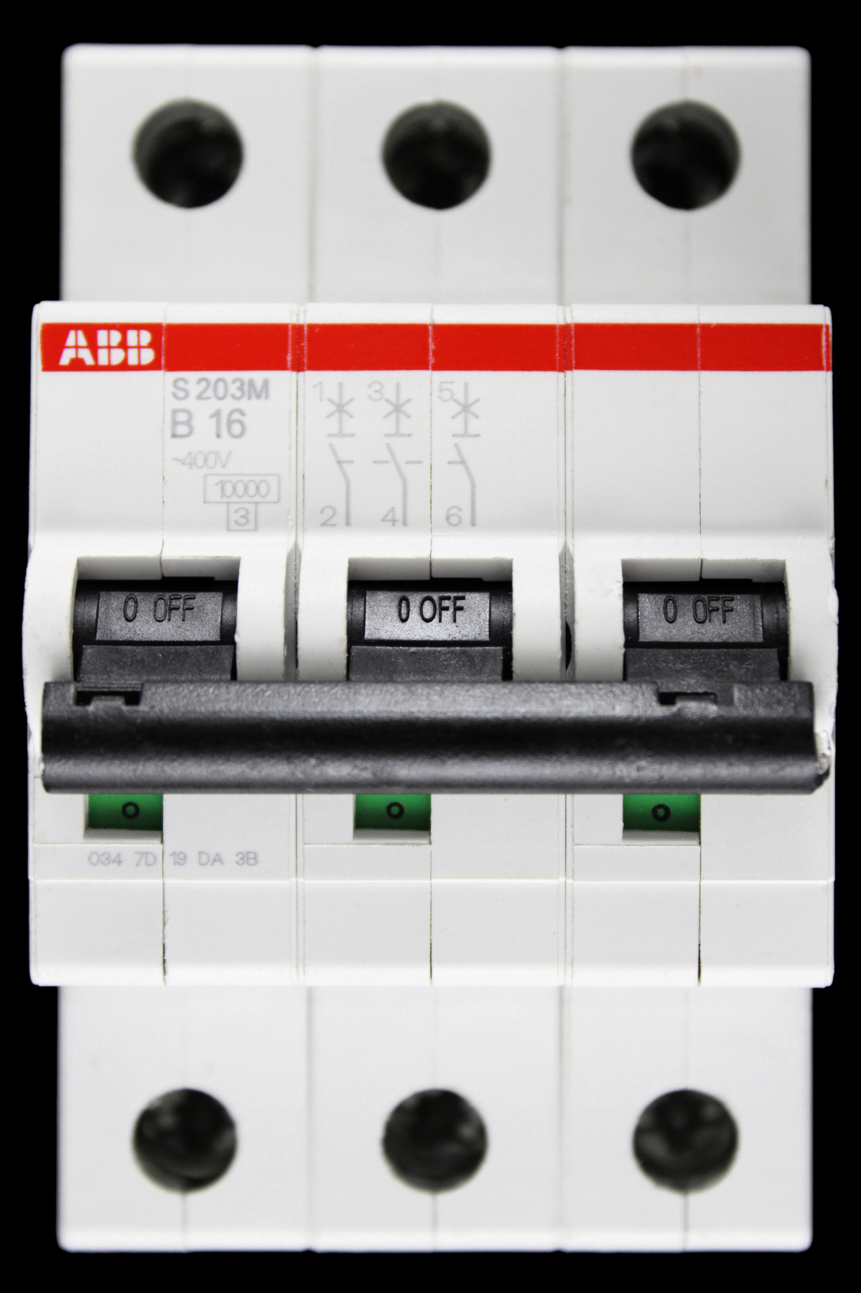 ABB 16 AMP CURVE B 10kA TRIPLE POLE MCB CIRCUIT BREAKER 2CDS273001R0165 S203M