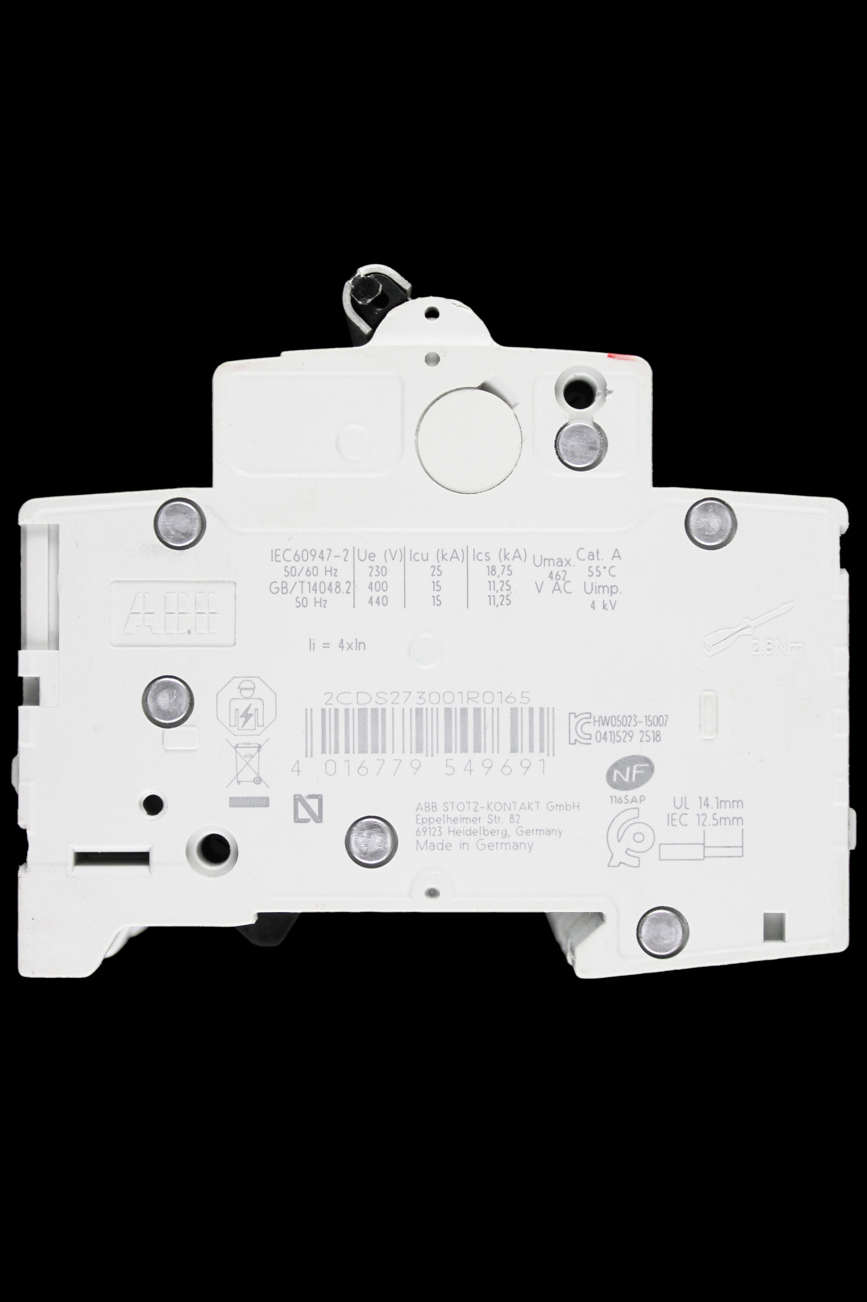 ABB 16 AMP CURVE B 10kA TRIPLE POLE MCB CIRCUIT BREAKER 2CDS273001R0165 S203M