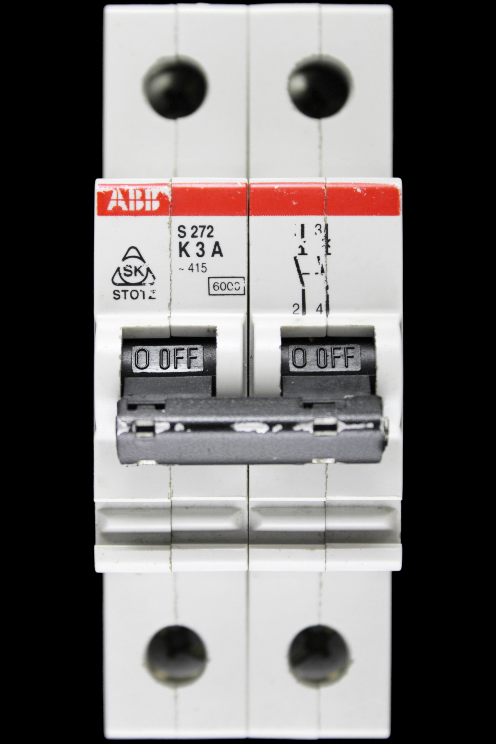 ABB 3 AMP CURVE K 6kA DOUBLE POLE MCB CIRCUIT BREKAER S272