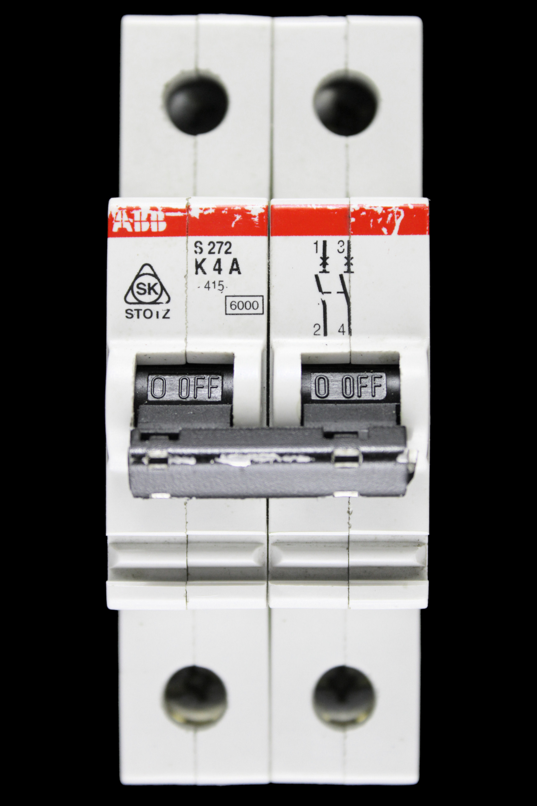 ABB 4 AMP CURVE K 6kA DOUBLE POLE MCB CIRCUIT BREKAER S272
