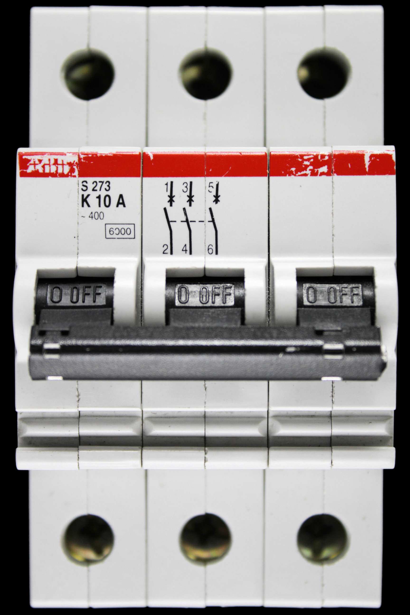 ABB 10 AMP CURVE K 6kA TRIPLE POLE MCB CIRCUIT BREAKER S273