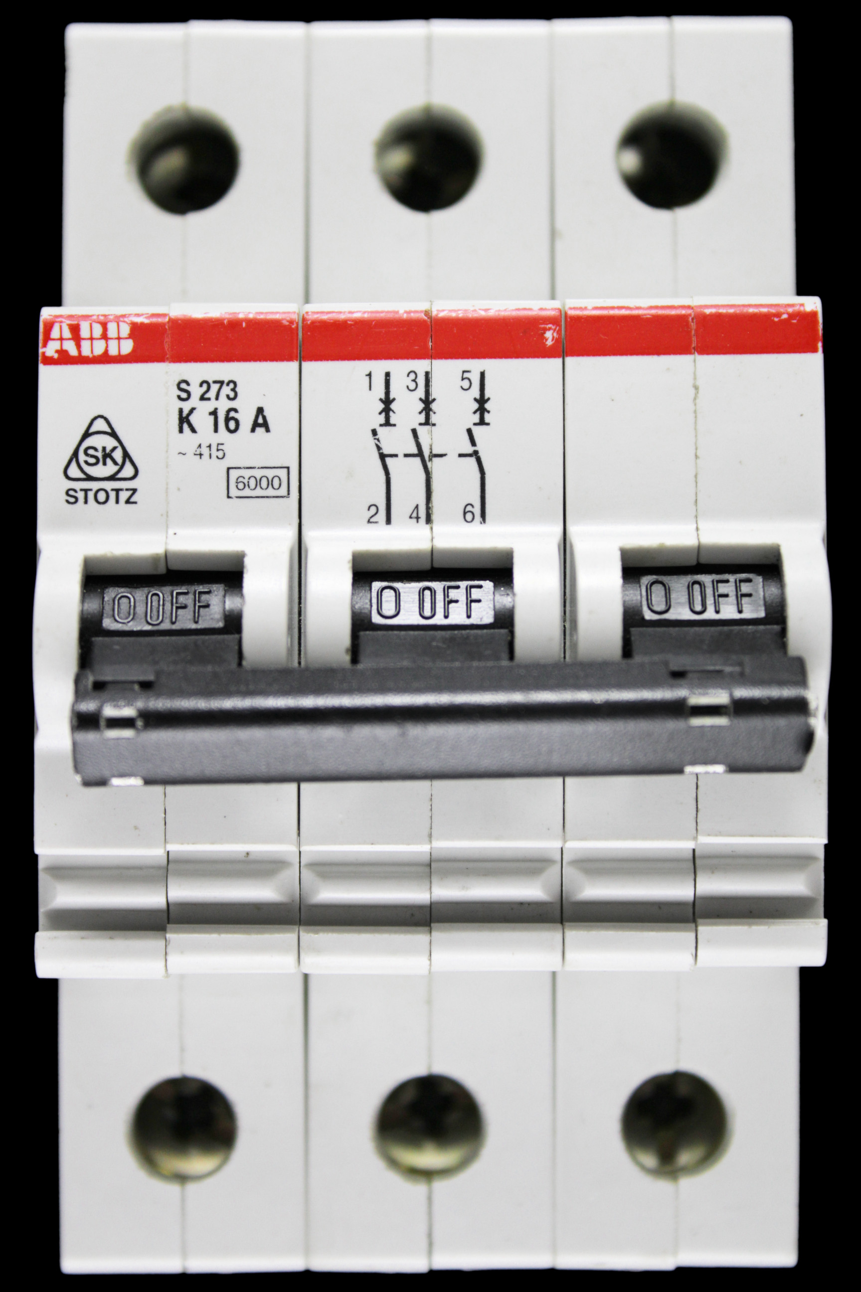 ABB 16 AMP CURVE K 6kA TRIPLE POLE MCB CIRCUIT BREAKER S273