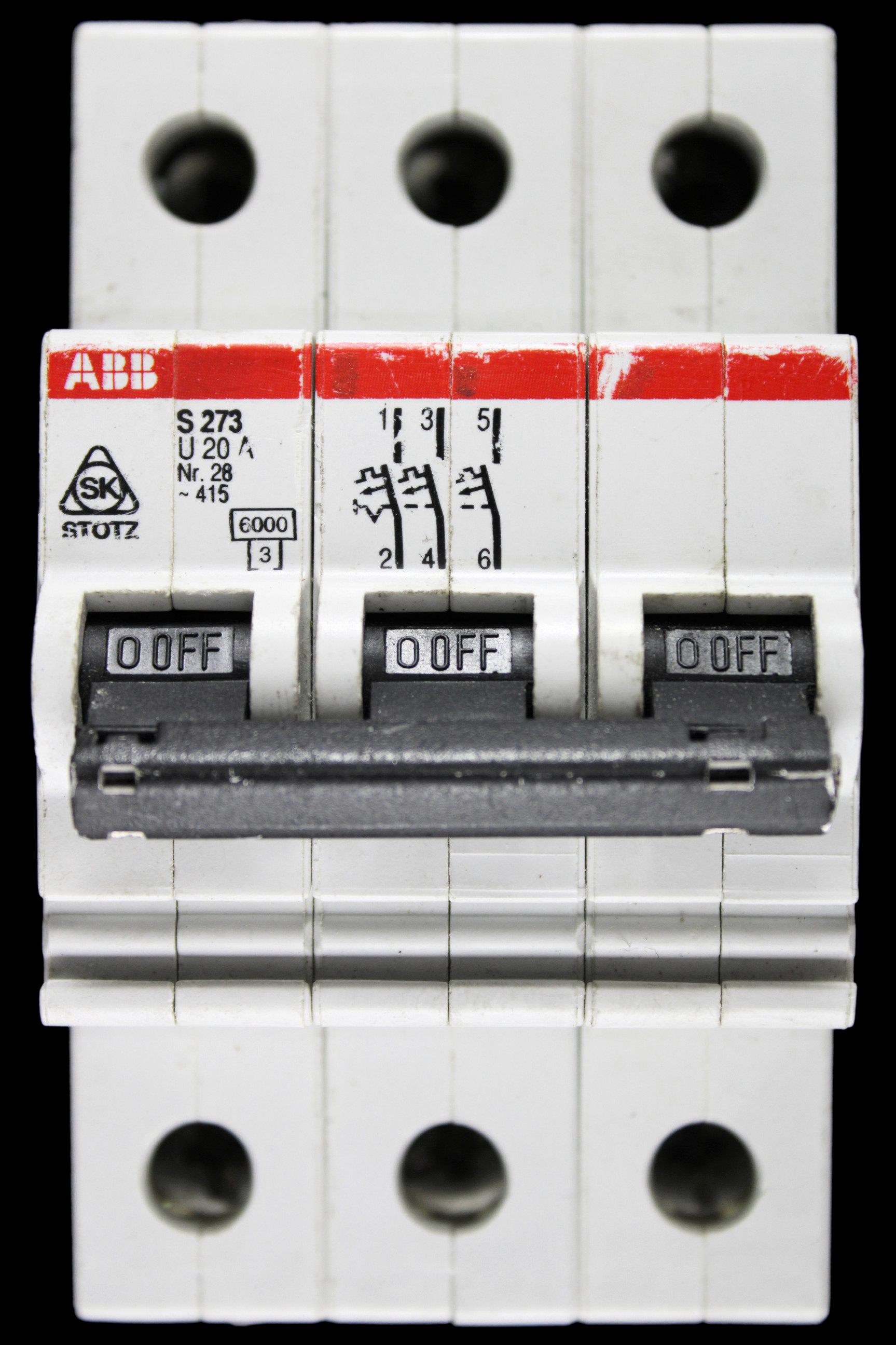 ABB 20 AMP 10kA TRIPLE POLE MCB CIRCUIT BREAKER S273 NR. 28