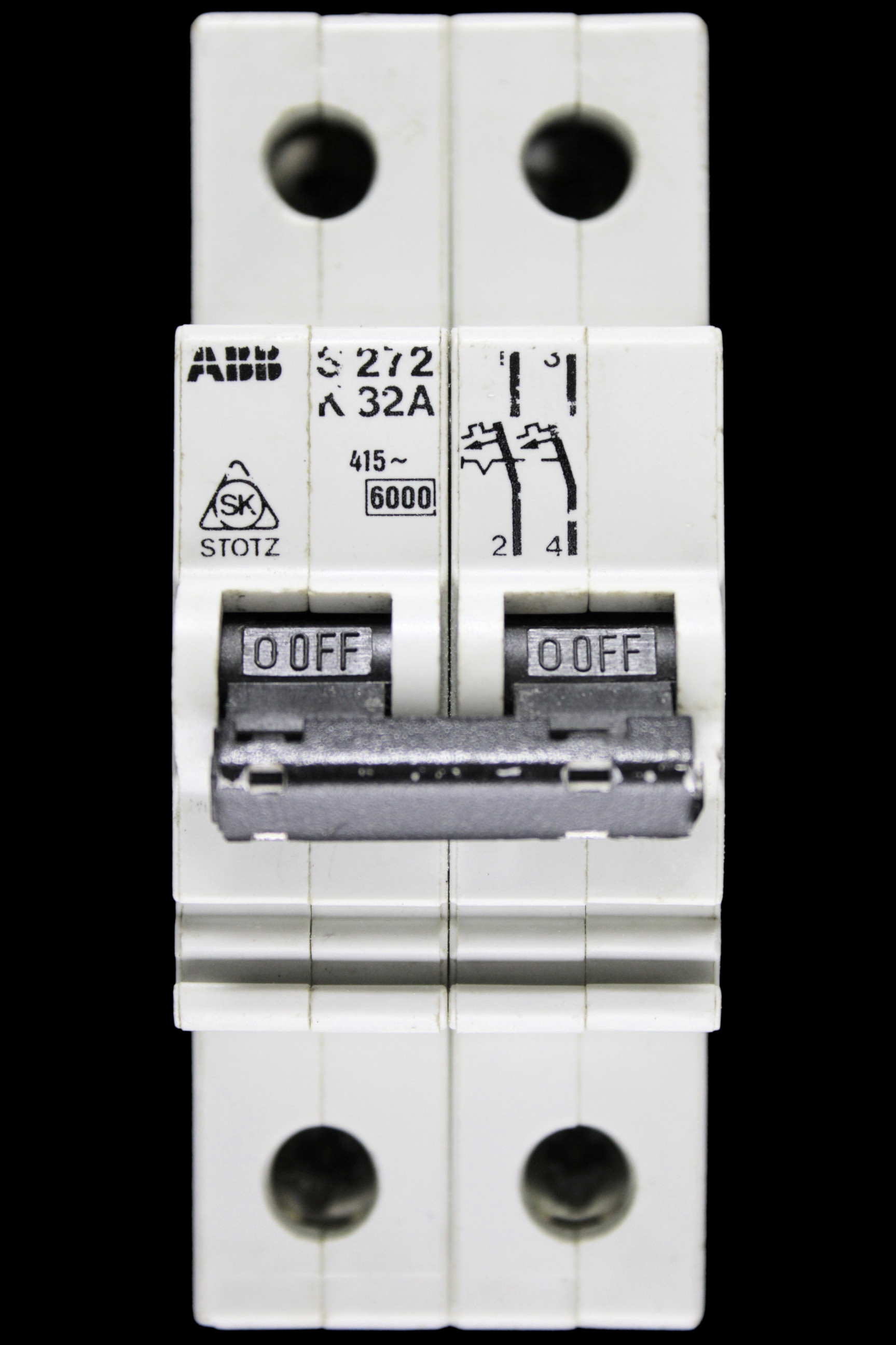 ABB 32 AMP CURVE K 6kA DOUBLE POLE MCB CIRCUIT BREAKER S272 STOTZ