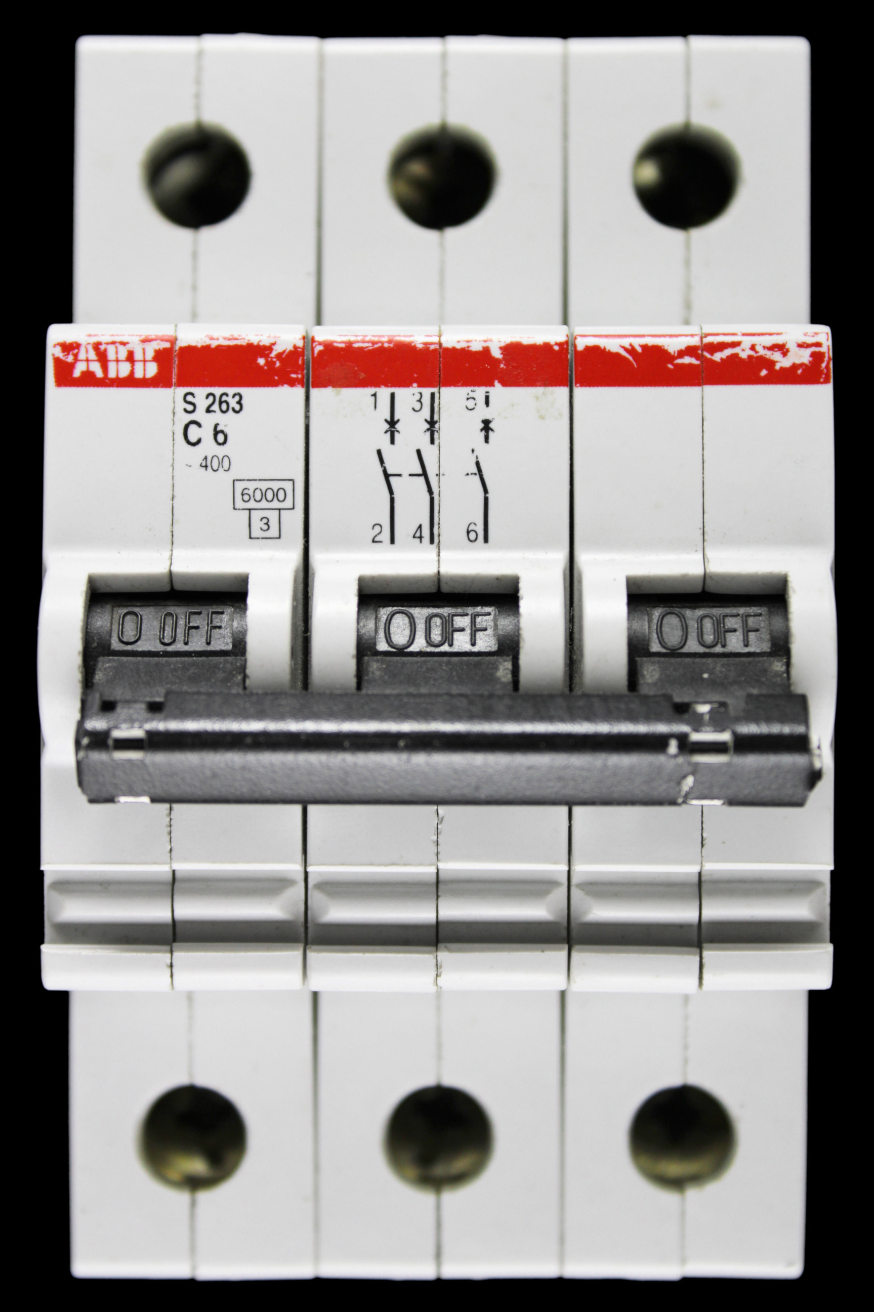 ABB 6 AMP CURVE C 6kA TRIPLE POLE MCB CIRCUIT BREAKER S263
