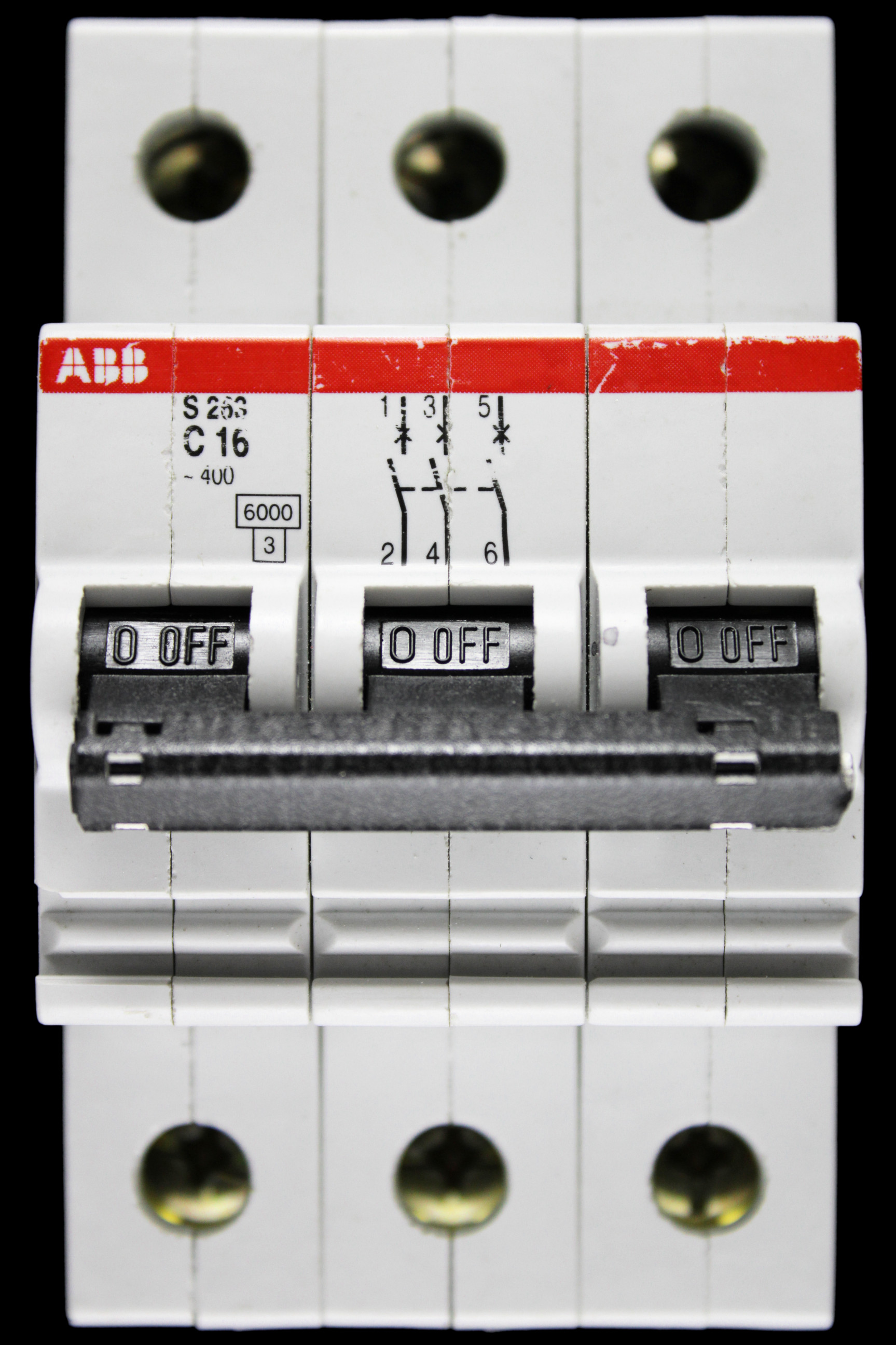 ABB 16 AMP CURVE C 6kA TRIPLE POLE MCB CIRCUIT BREAKER S263