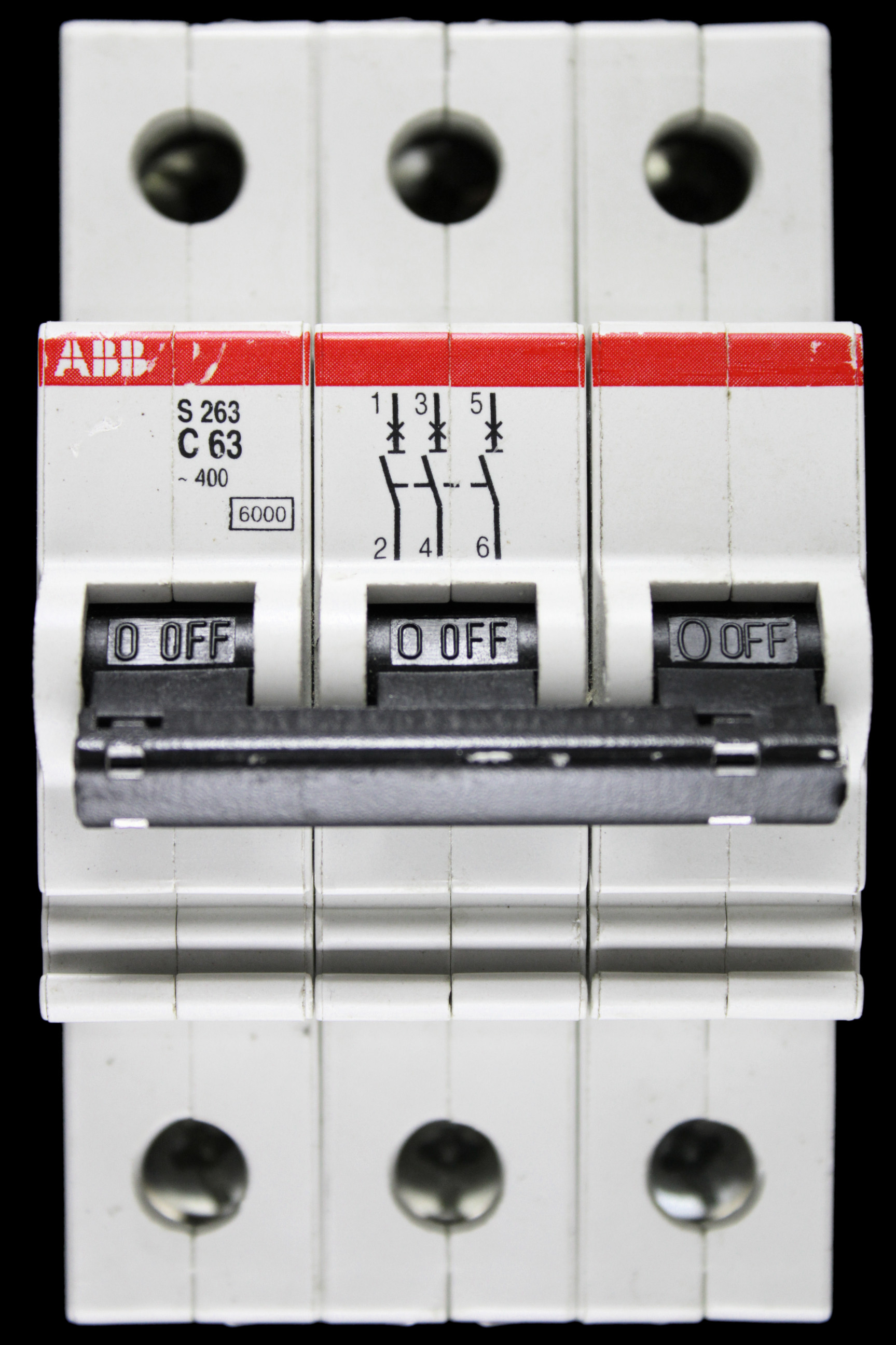 ABB 63 AMP CURVE C 6kA TRIPLE POLE MCB CIRCUIT BREAKER S263