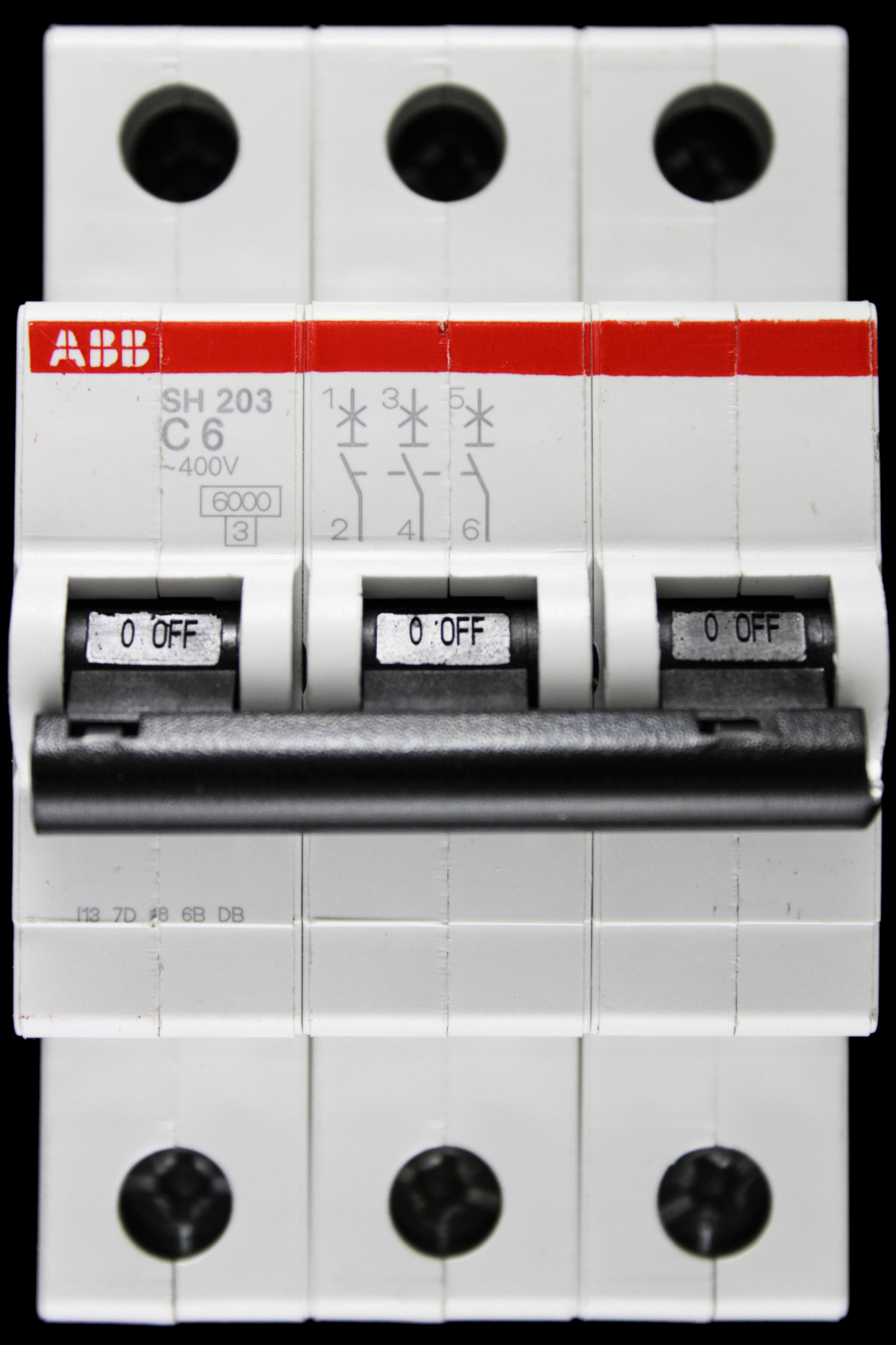 ABB 6 AMP CURVE C 6kA TRIPLE POLE MCB CIRCUIT BREAKER SH203 2CDS213001R0064