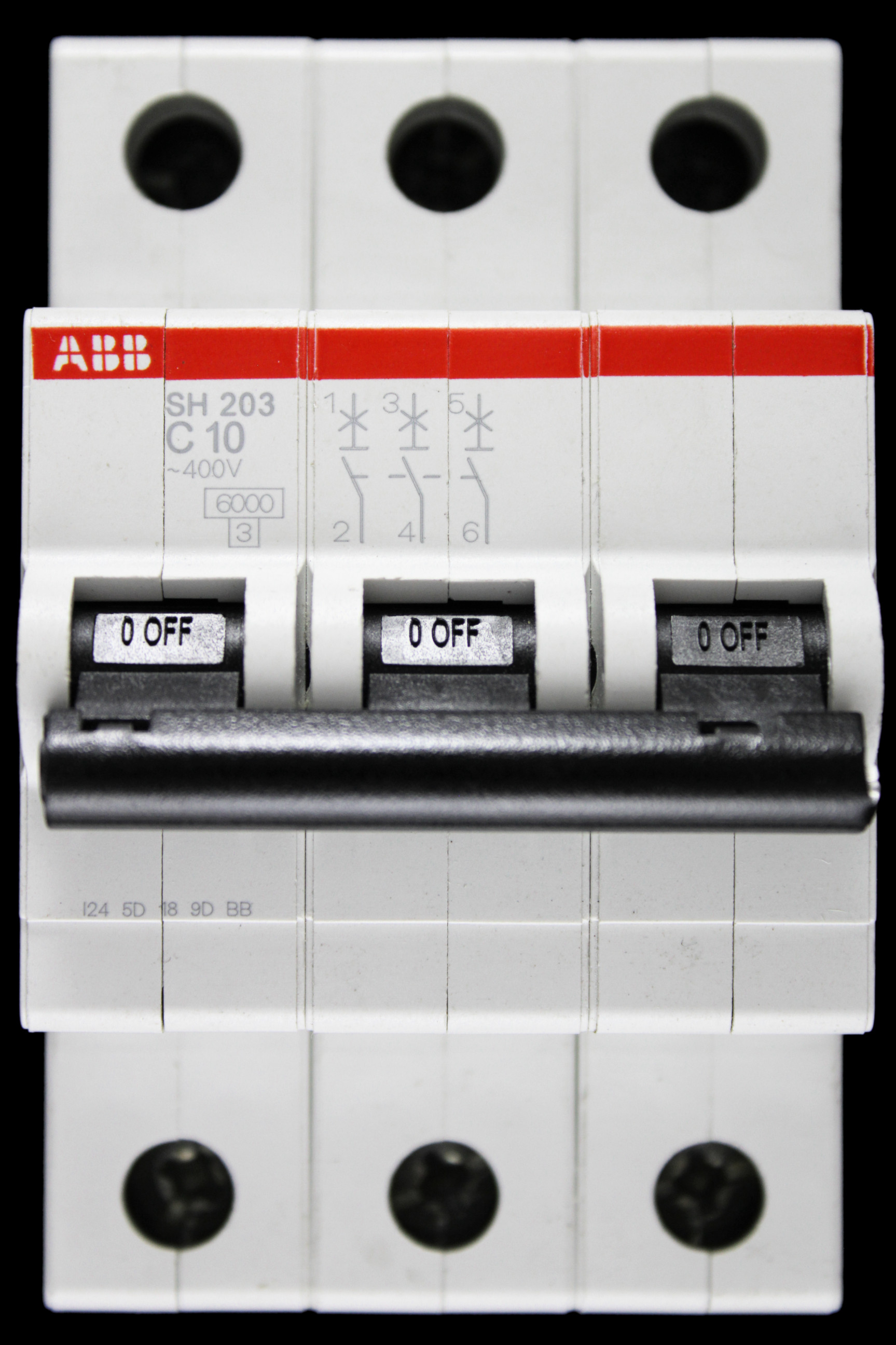 ABB 10 AMP CURVE C 6kA TRIPLE POLE MCB CIRCUIT BREAKER SH203 2CDS213001R0104