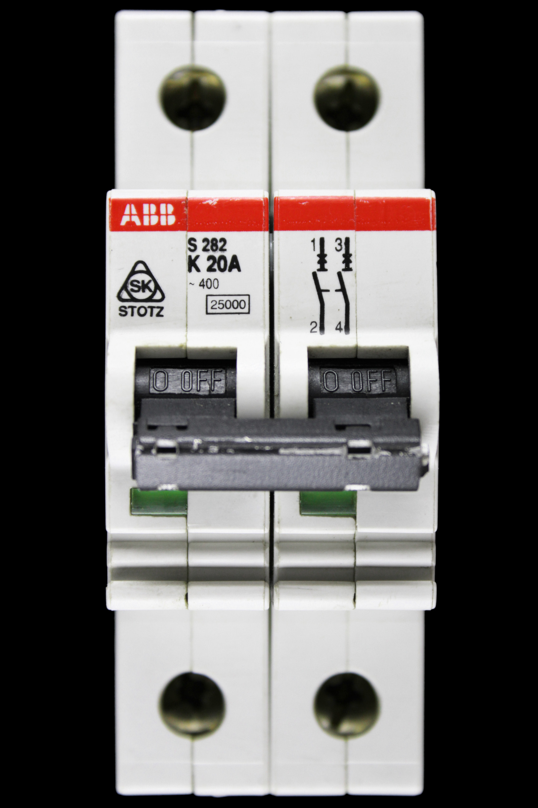 ABB 20 AMP CURVE K 25kA DOUBLE POLE MCB CIRCUIT BREAKER STOTZ S282