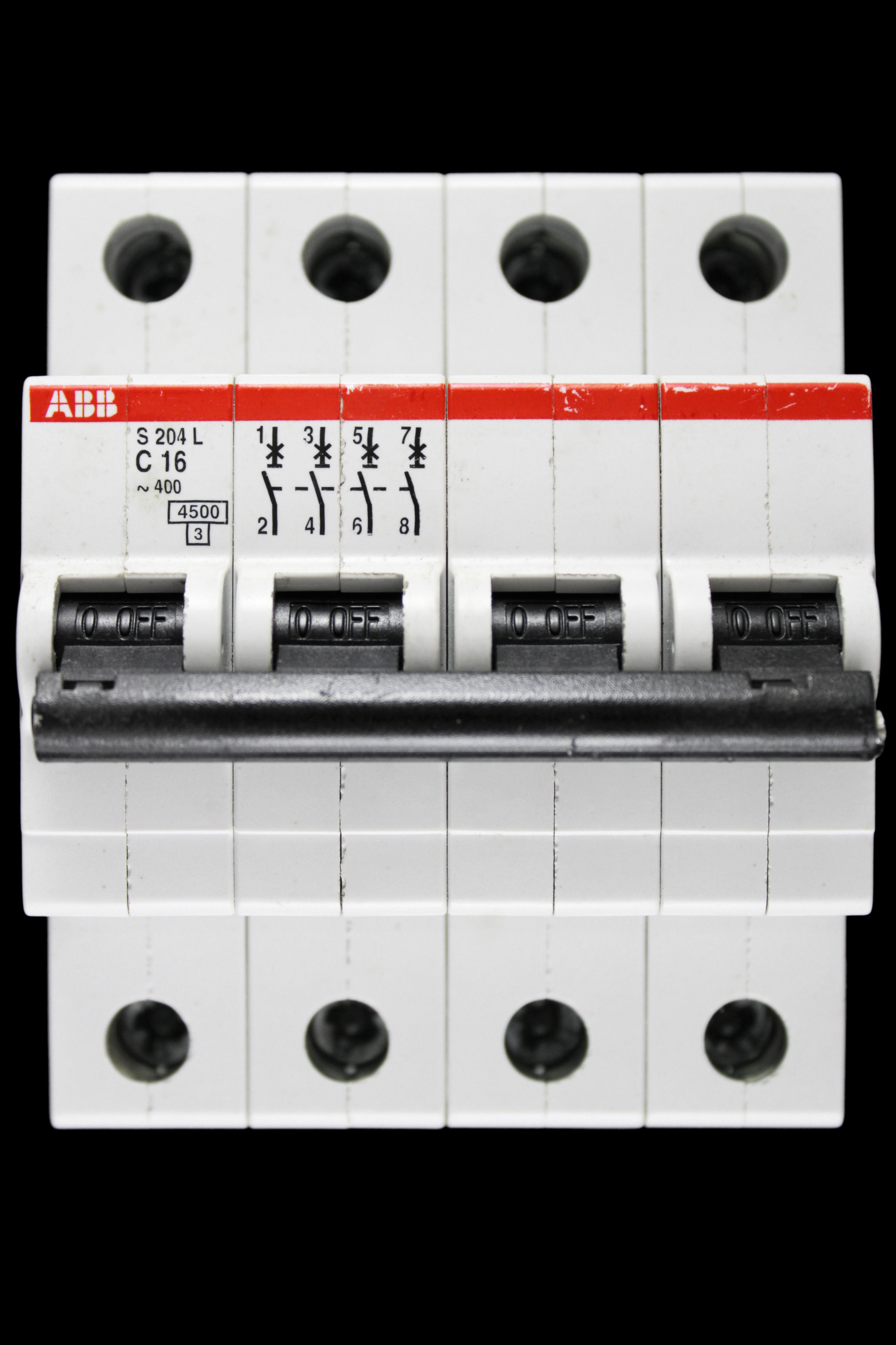 ABB 16 AMP CURVE C 4.5kA FOUR POLE MCB CIRCUIT BREAKER 2CDS244701R0164 S204L