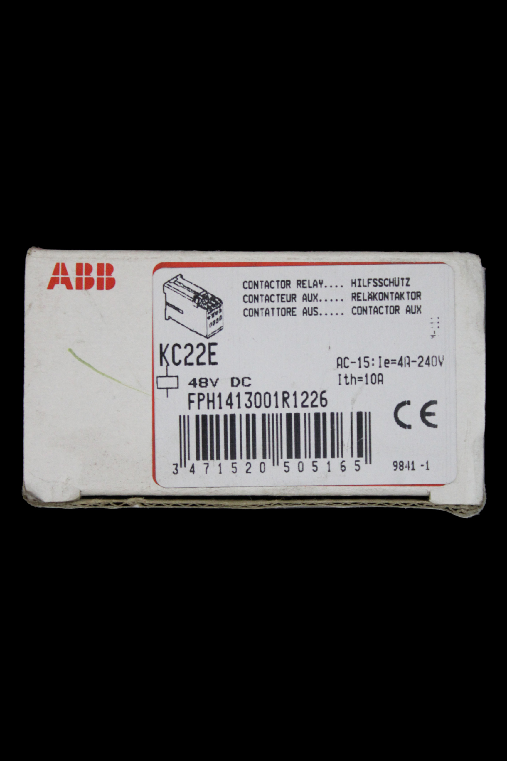 ABB 10 AMP 2NO 2NC CONTACTOR 48VDC COIL KC22E FPH1413001R1226
