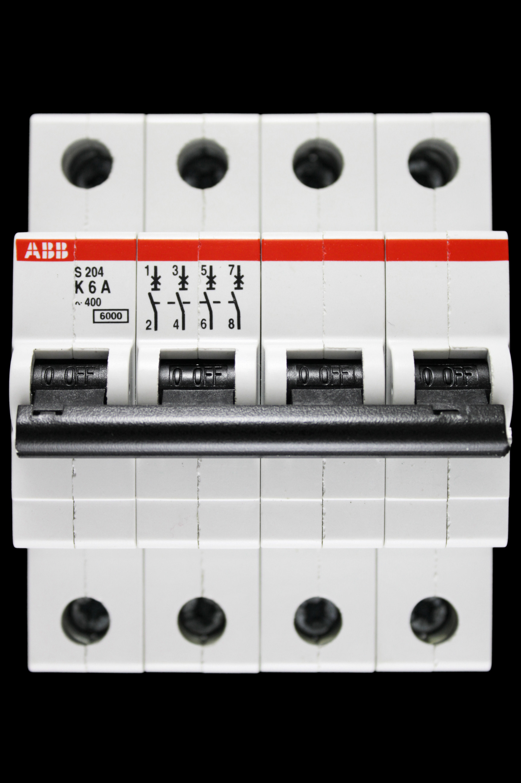 ABB 6 AMP CURVE K 6kA FOUR POLE MCB CIRCUIT BREAKER S204 2CDS254001R0377