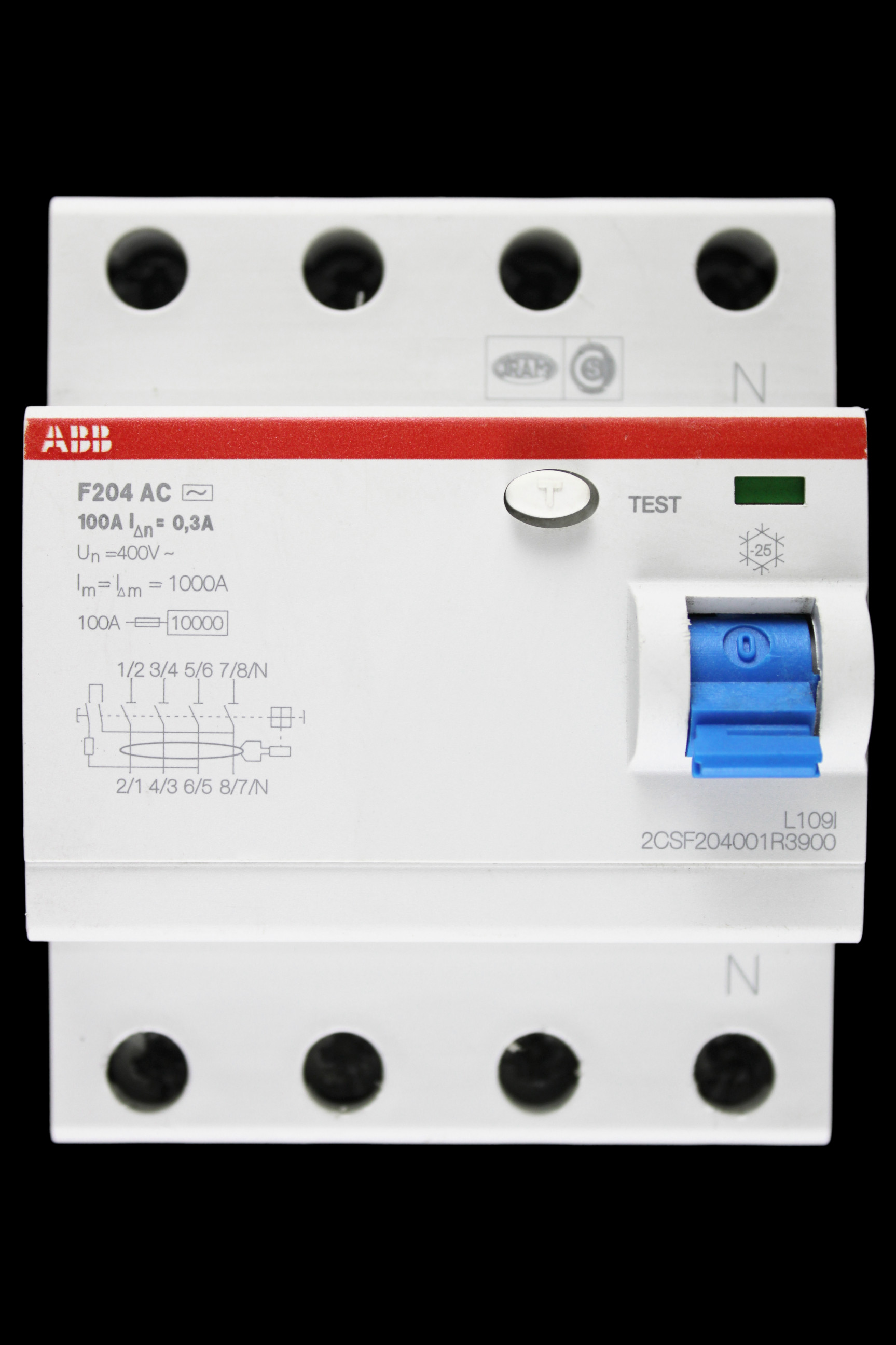 ABB 100 AMP 300mA FOUR POLE RCCB TYPE AC F204 2CSF204001R3900