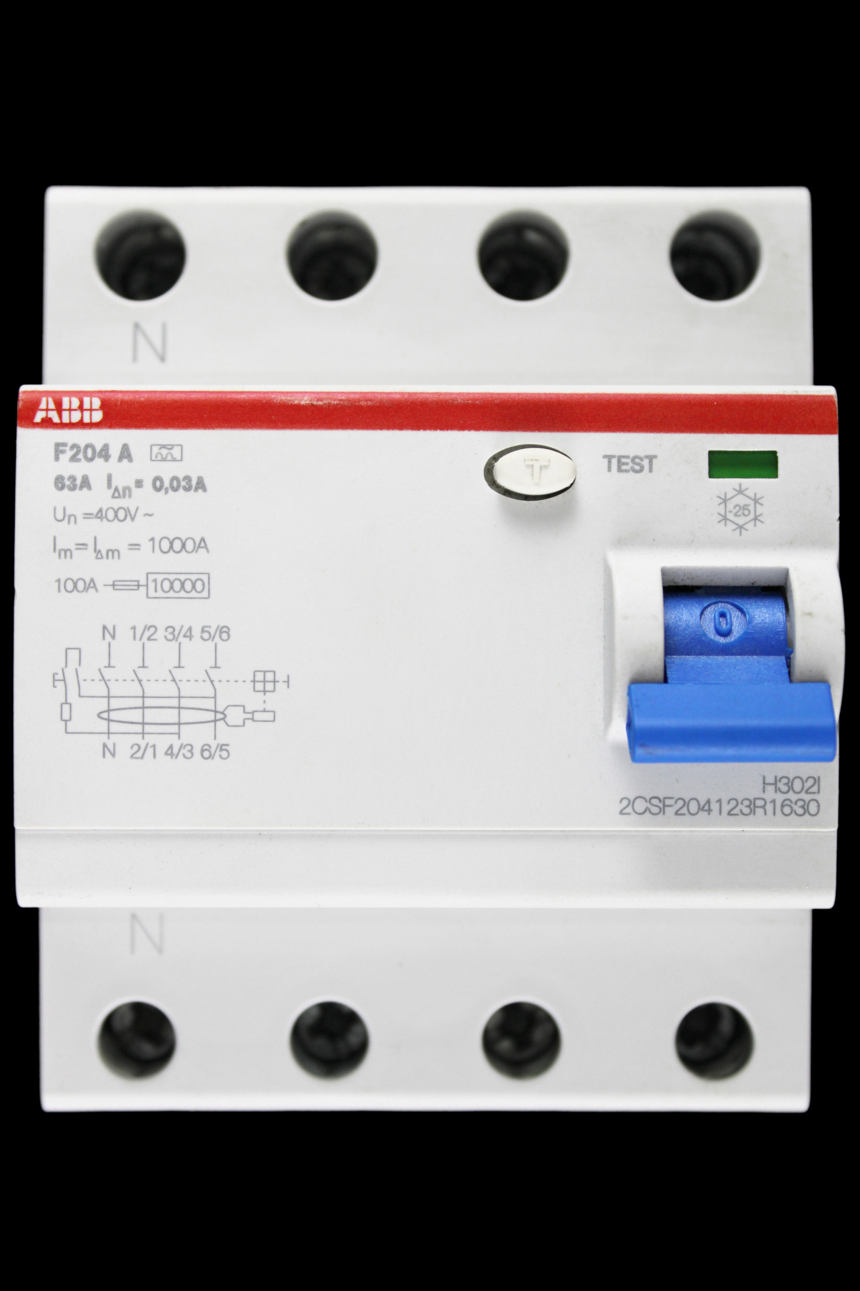 ABB 63 AMP 30mA FOUR POLE RCCB TYPE A F204 2CSF204123R1630