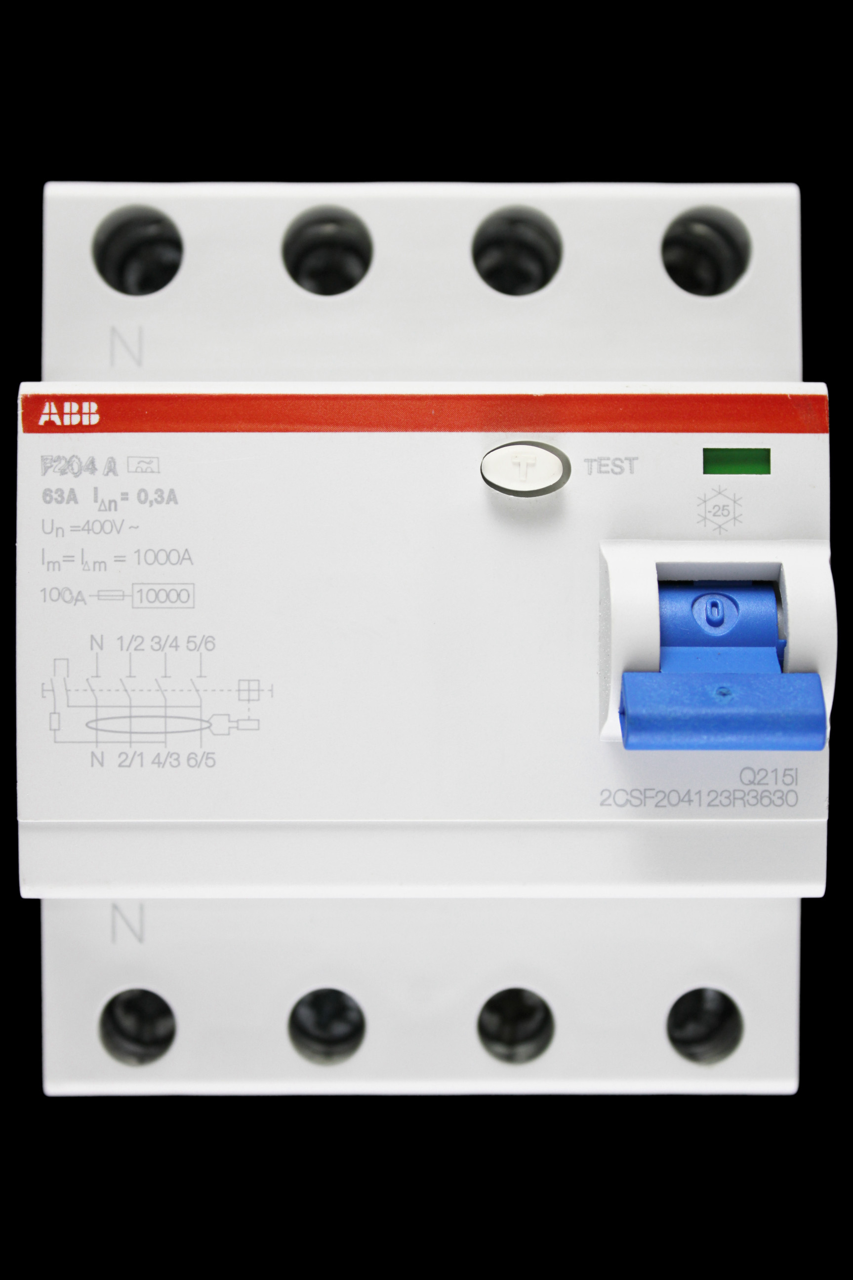 ABB 63 AMP 300mA FOUR POLE RCCB TYPE A F204 2CSF204123R3630