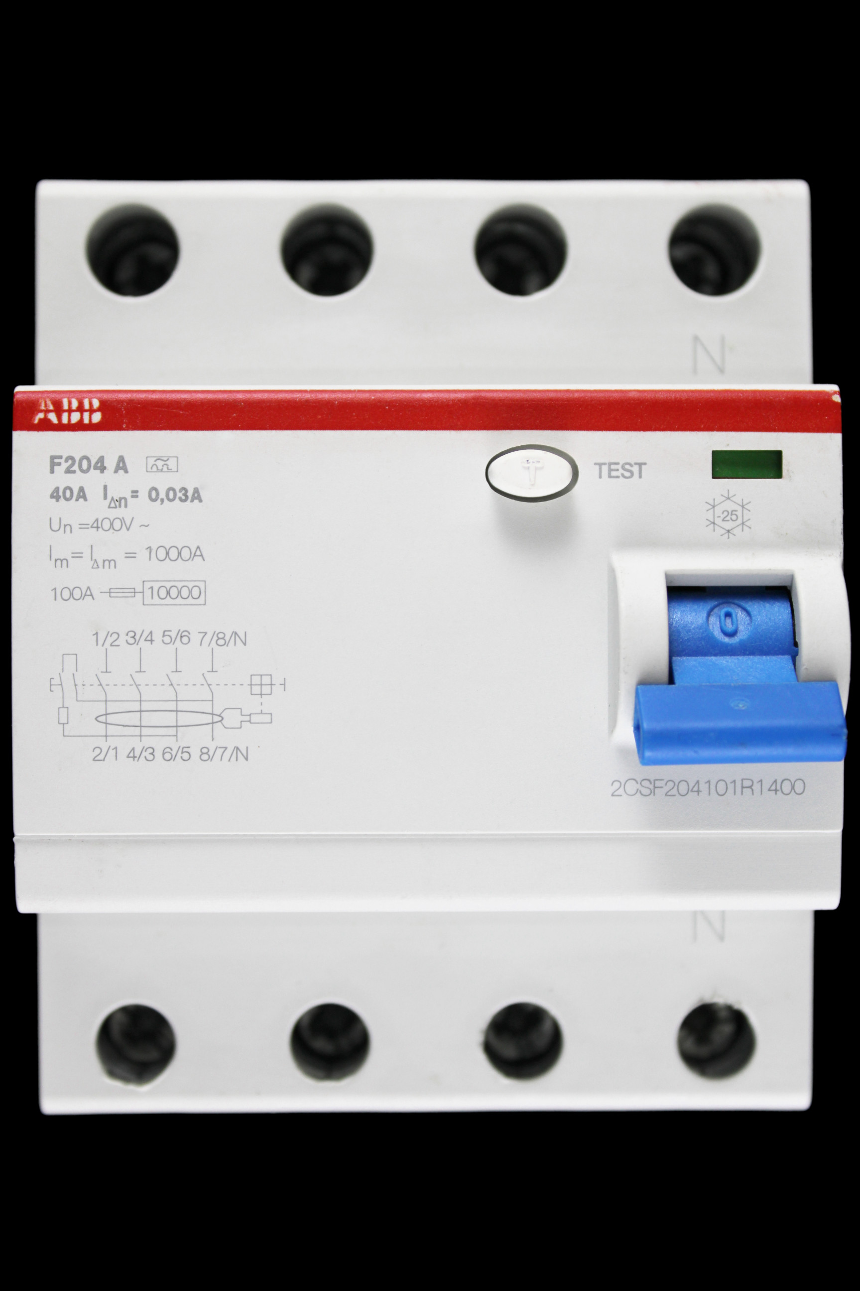 ABB 40 AMP 30mA FOUR POLE RCCB TYPE A F204 2CSF204101R1400