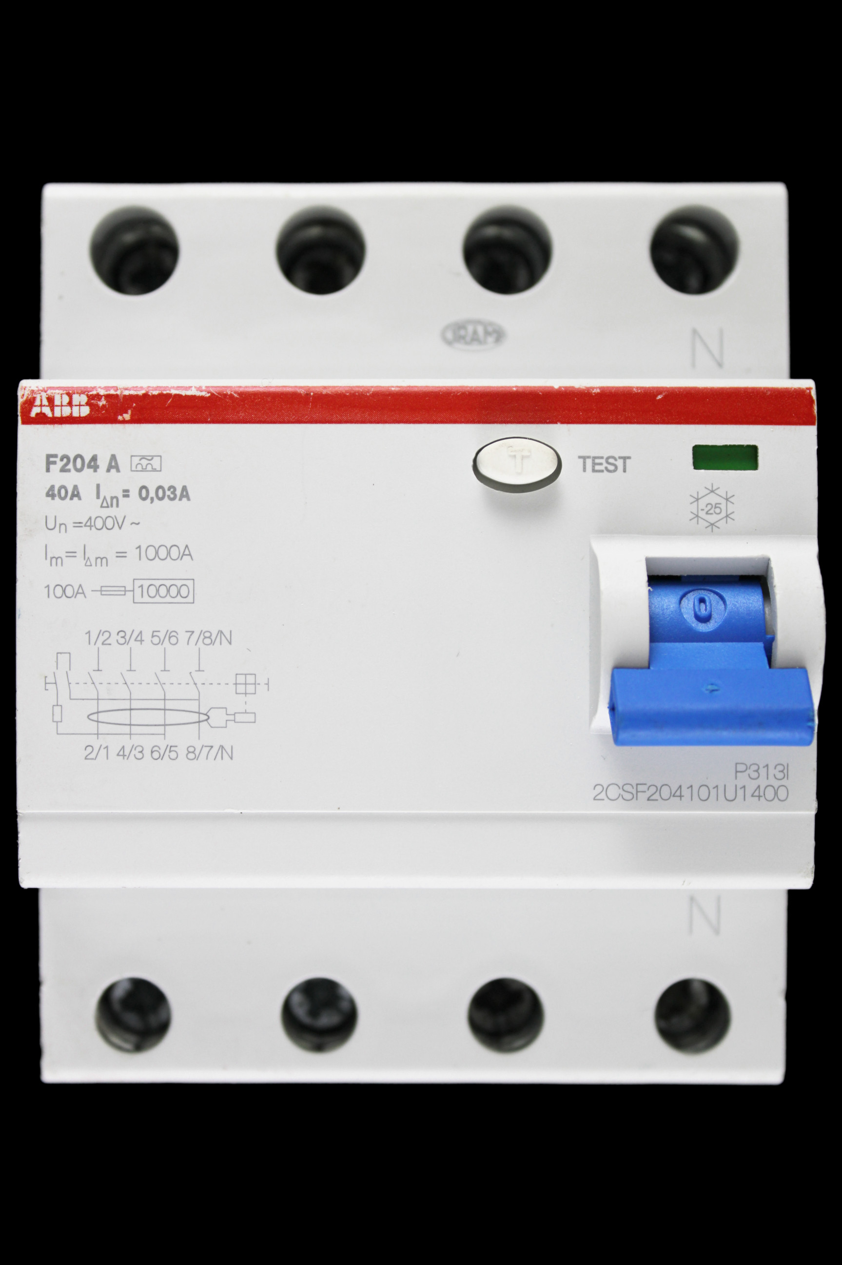 ABB 40 AMP 30mA FOUR POLE RCCB TYPE A F204 2CSF204101U1400