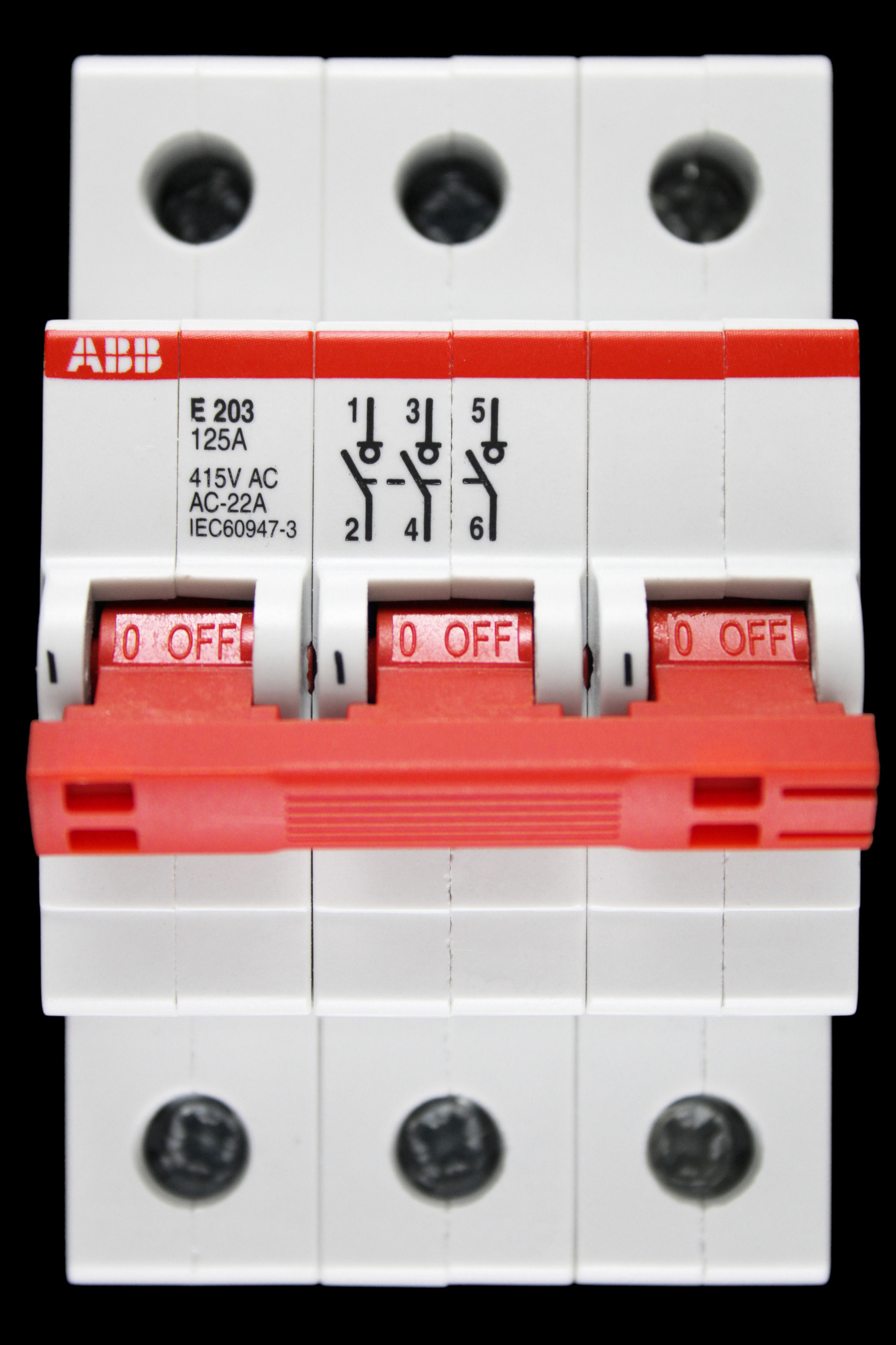 ABB 125 AMP TRIPLE POLE MAIN SWITCH E203-125A 2CDE283001R0125